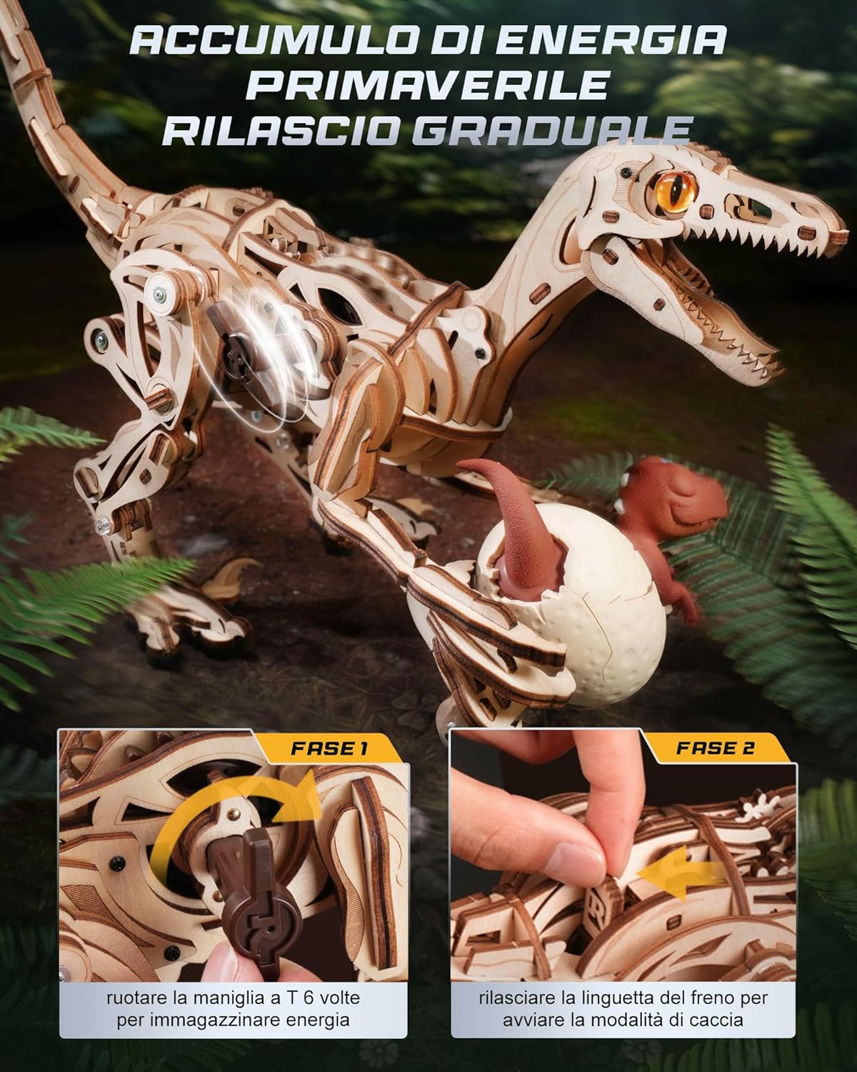 ROKR Puzzle 3D Legno - Modellismo Velociraptor LD01 - immagine 5