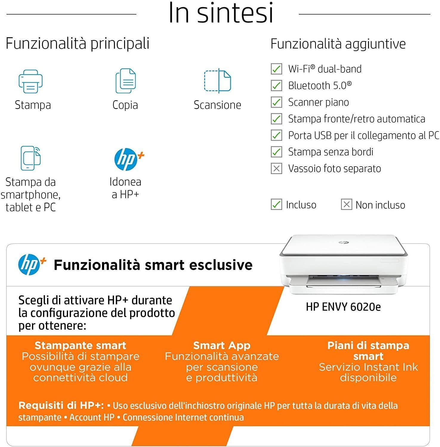 Hp Envy 6020e Stampante Multifunzione A4 a Colori, Bianca - immagine 5