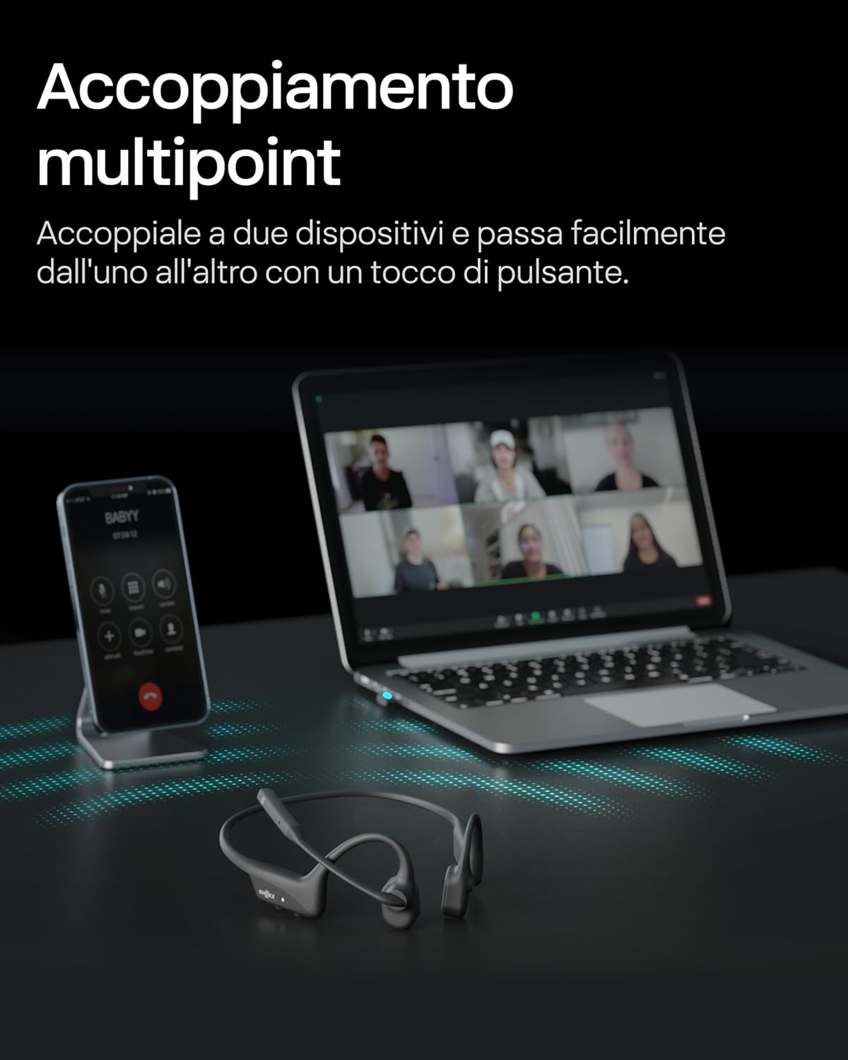 Shokz OpenComm2 UC - Auricolari a conduzione ossea, Nero - immagine 7