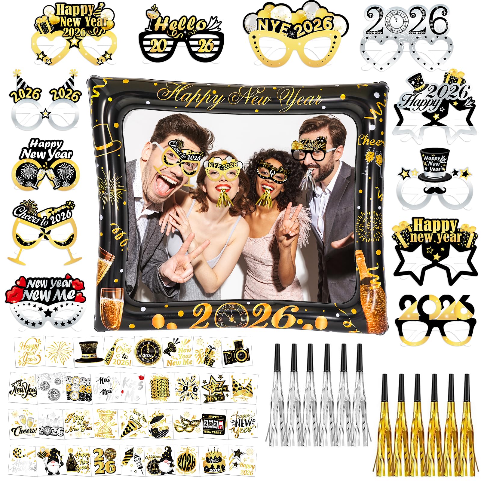 Howaf Decorazioni Capodanno 2026 Photo Booth Nero Oro