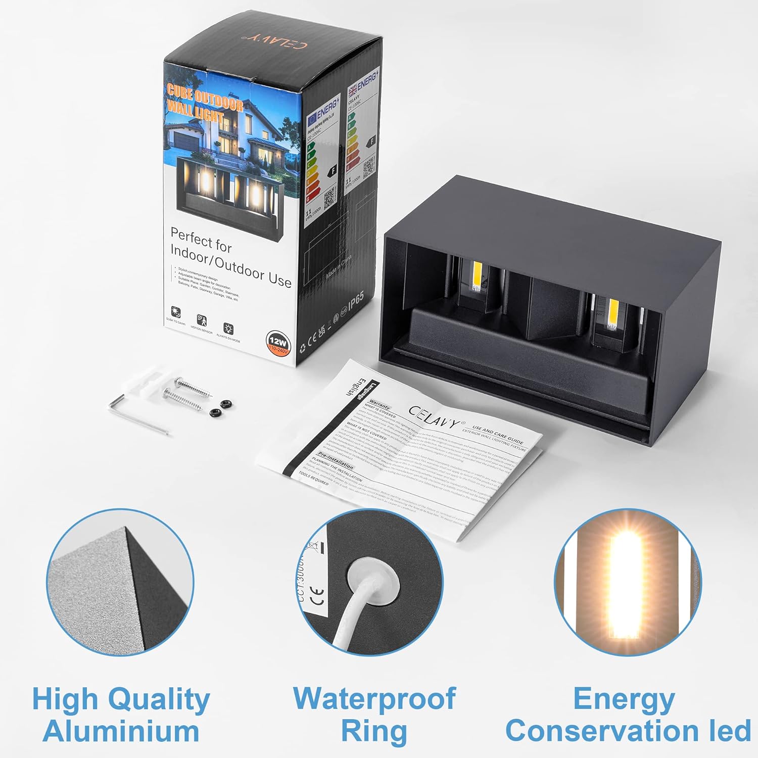 Celavy Applique da Parete LED IP65, Antracite - immagine 4