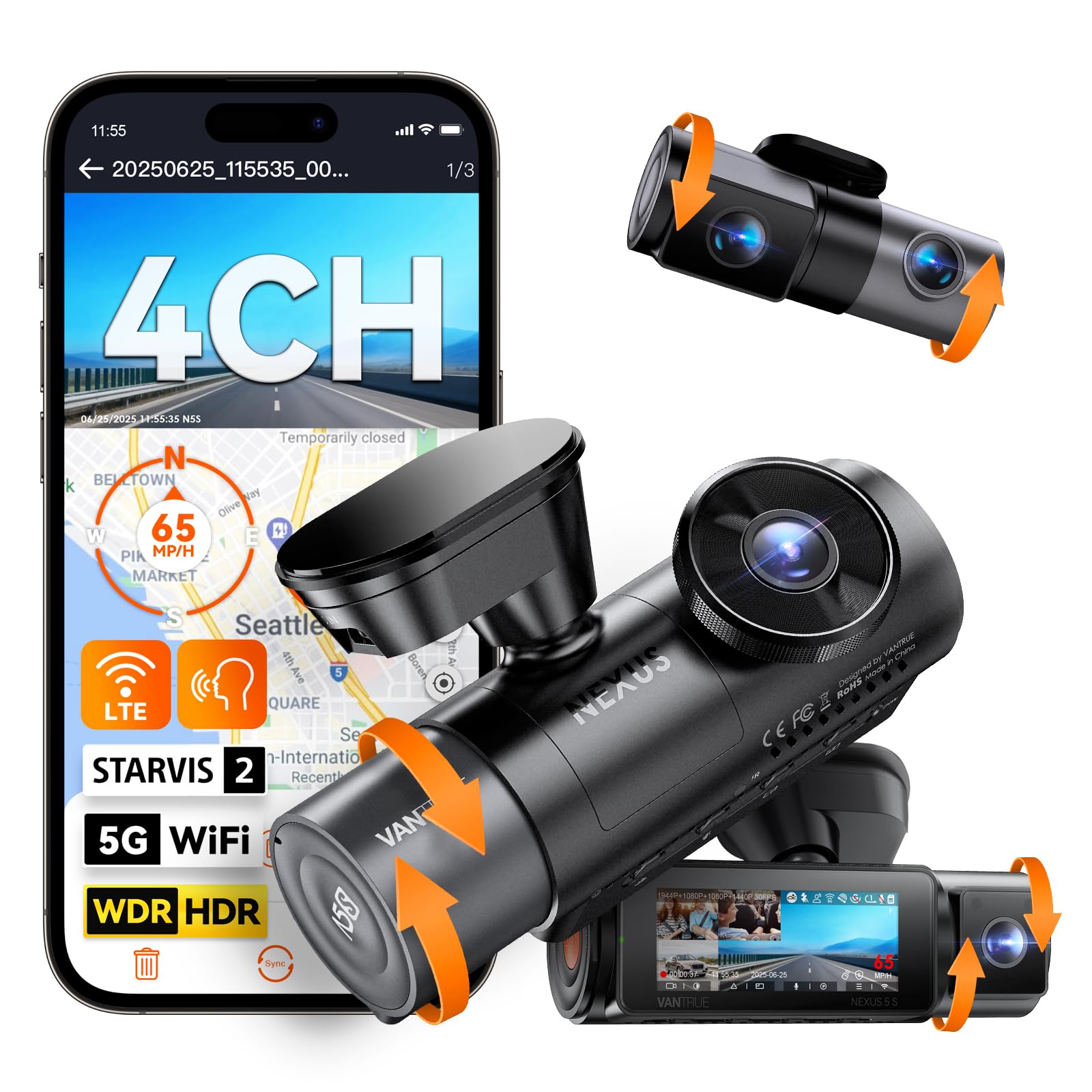 Vantrue N5S Dash Cam STARVIS 2 a 4 Canali