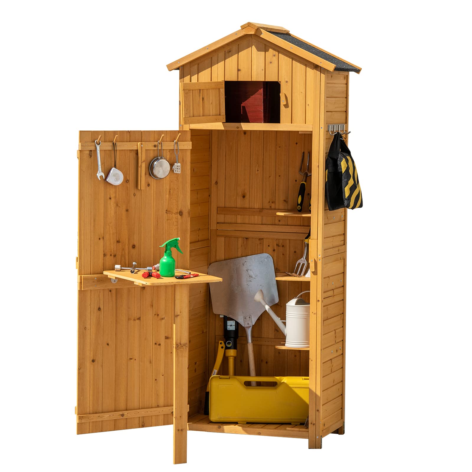 Goplus Casetta Attrezzi Giardino con Ripiani e Ganci