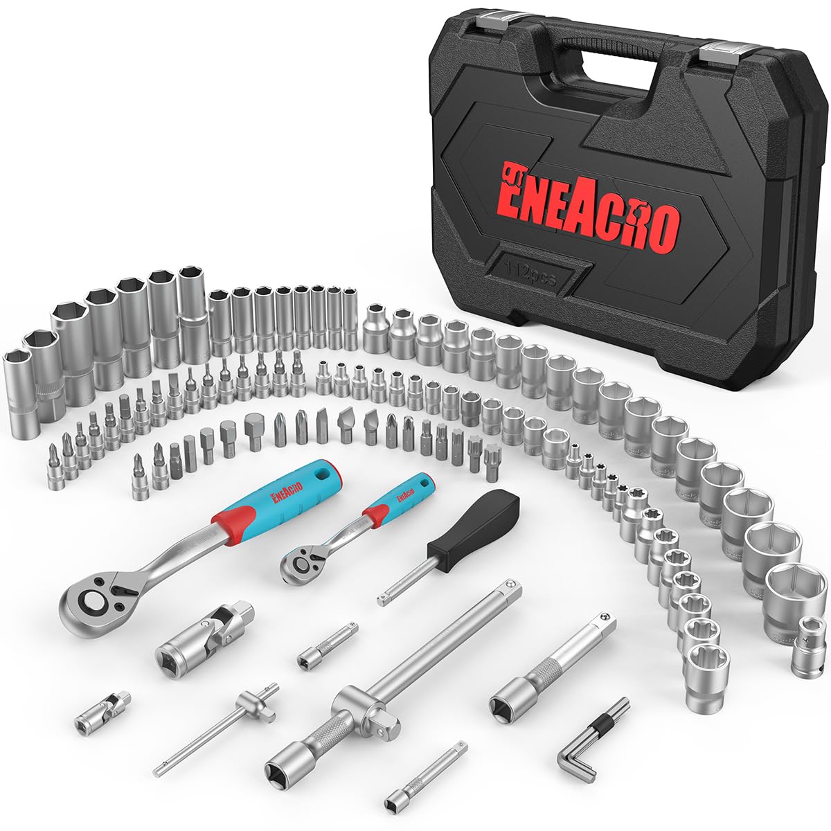 Eneacro Set Chiavi a Bussola 112 Pezzi 1/2" & 1/4"
