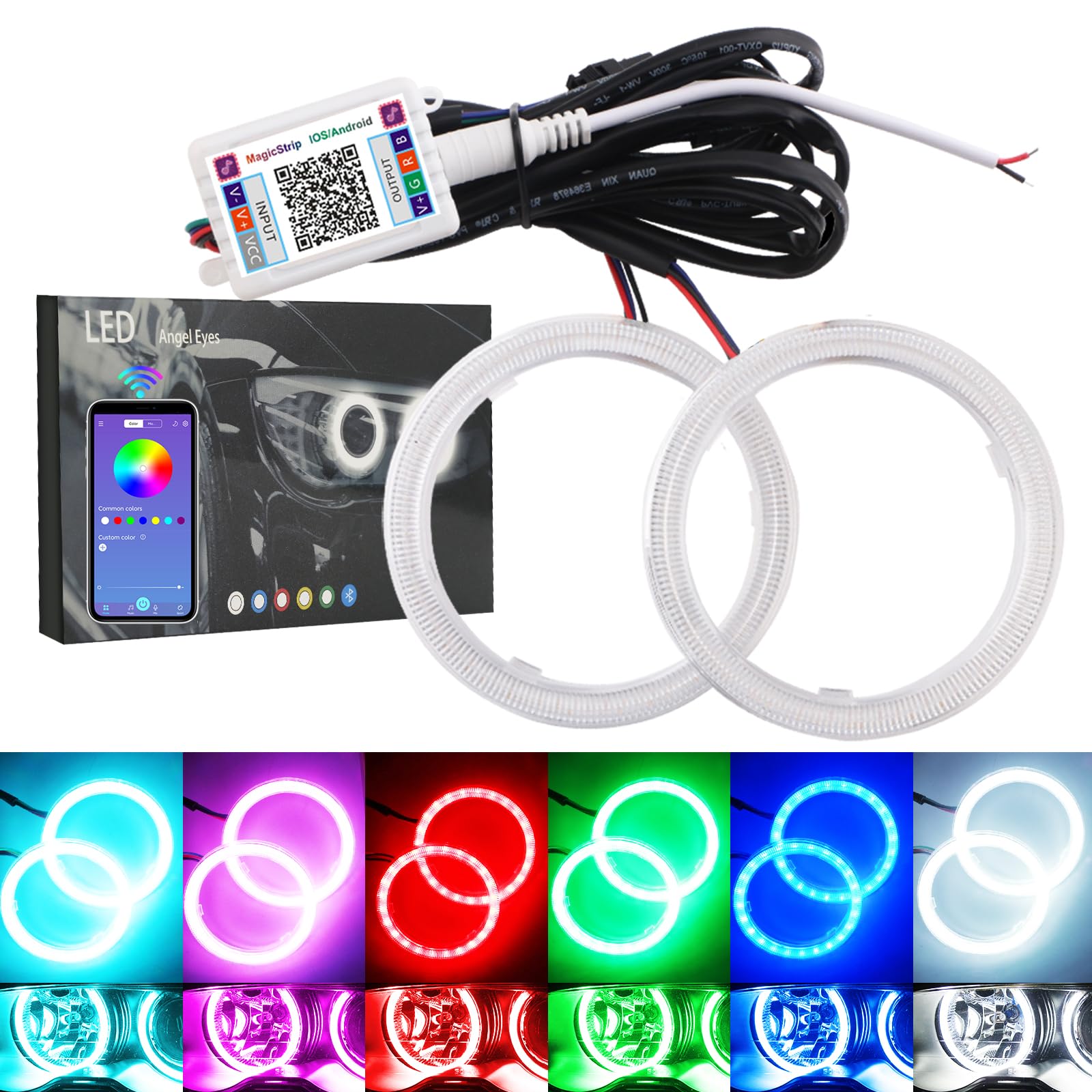 Qasim LED COB Fari Angel Eyes RGB Halo Rings 100MM