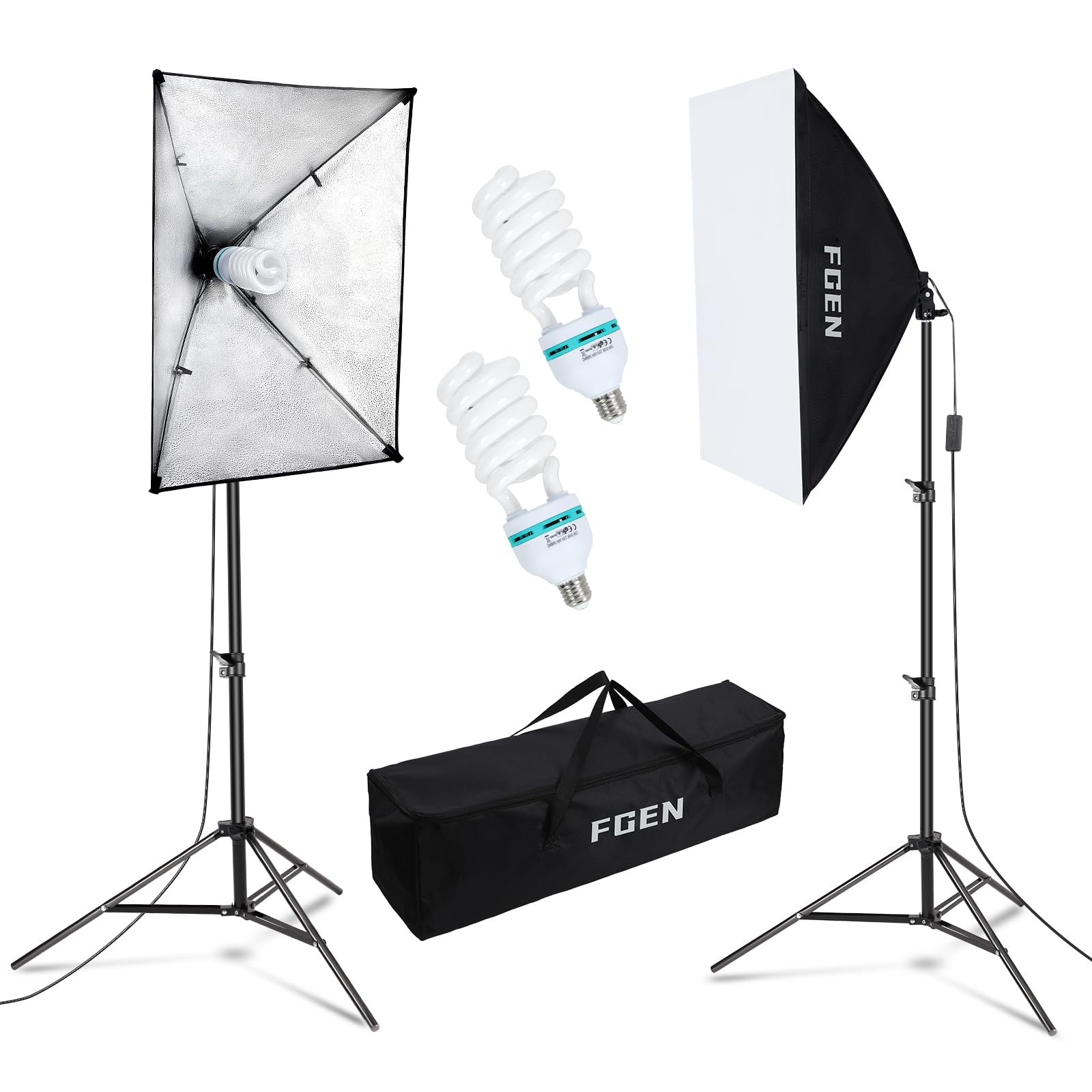 Fgen Softbox Photo Studio Set 2x 50x70cm con Lampade 135W