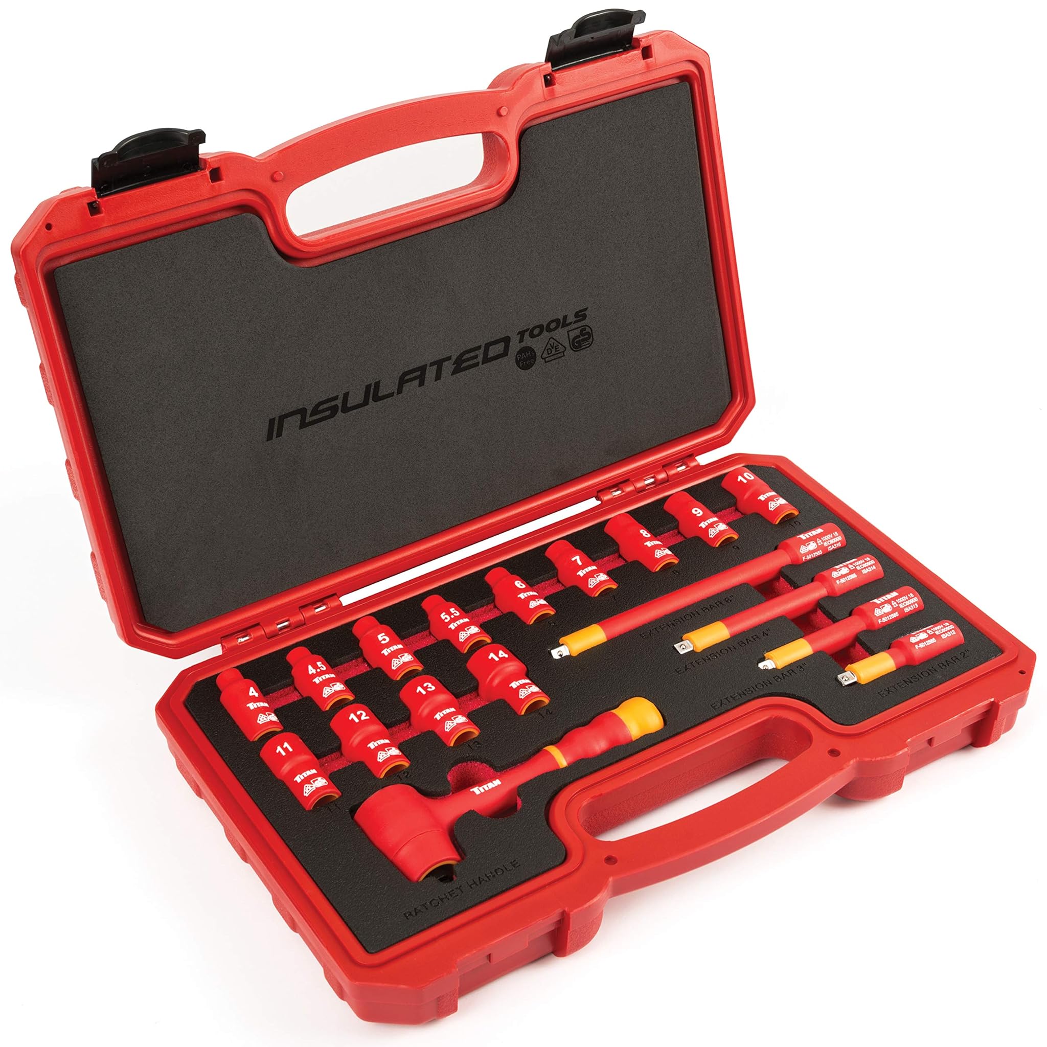 Titan 66100 - Set di prese isolate VDE da 1/4", 18 pezzi