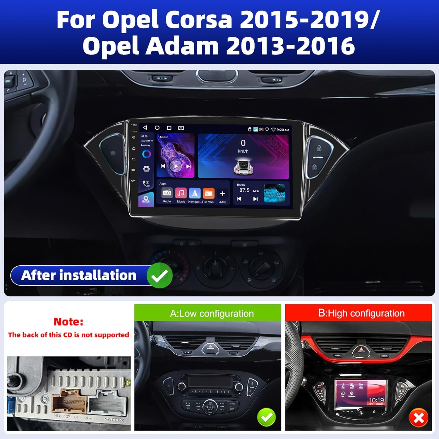 Autoradio Wireless CarPlay Android Auto per Opel Corsa 9" - immagine 2