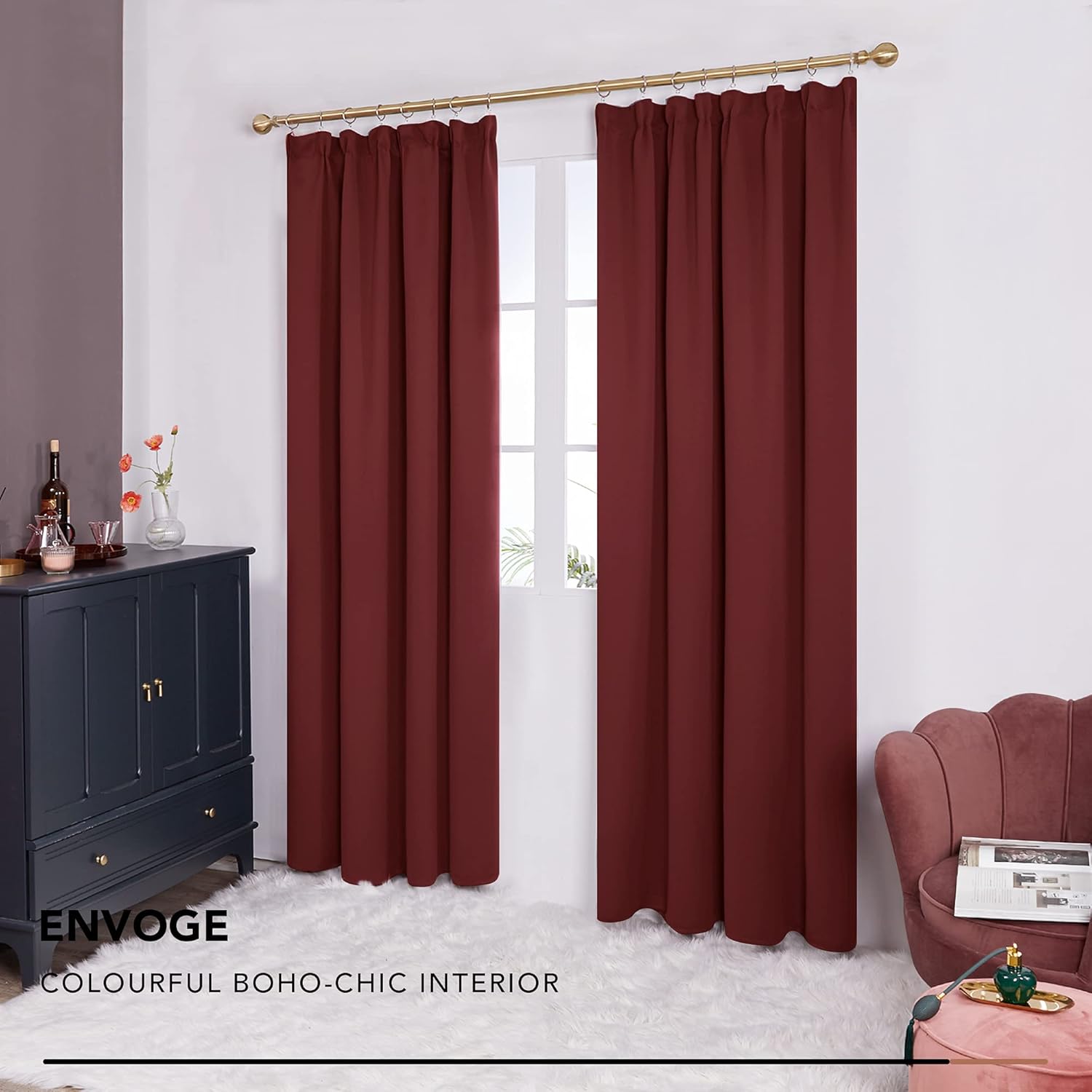 Deconovo Tende Oscuranti 140x260 CM, Rosso Scuro - immagine 3
