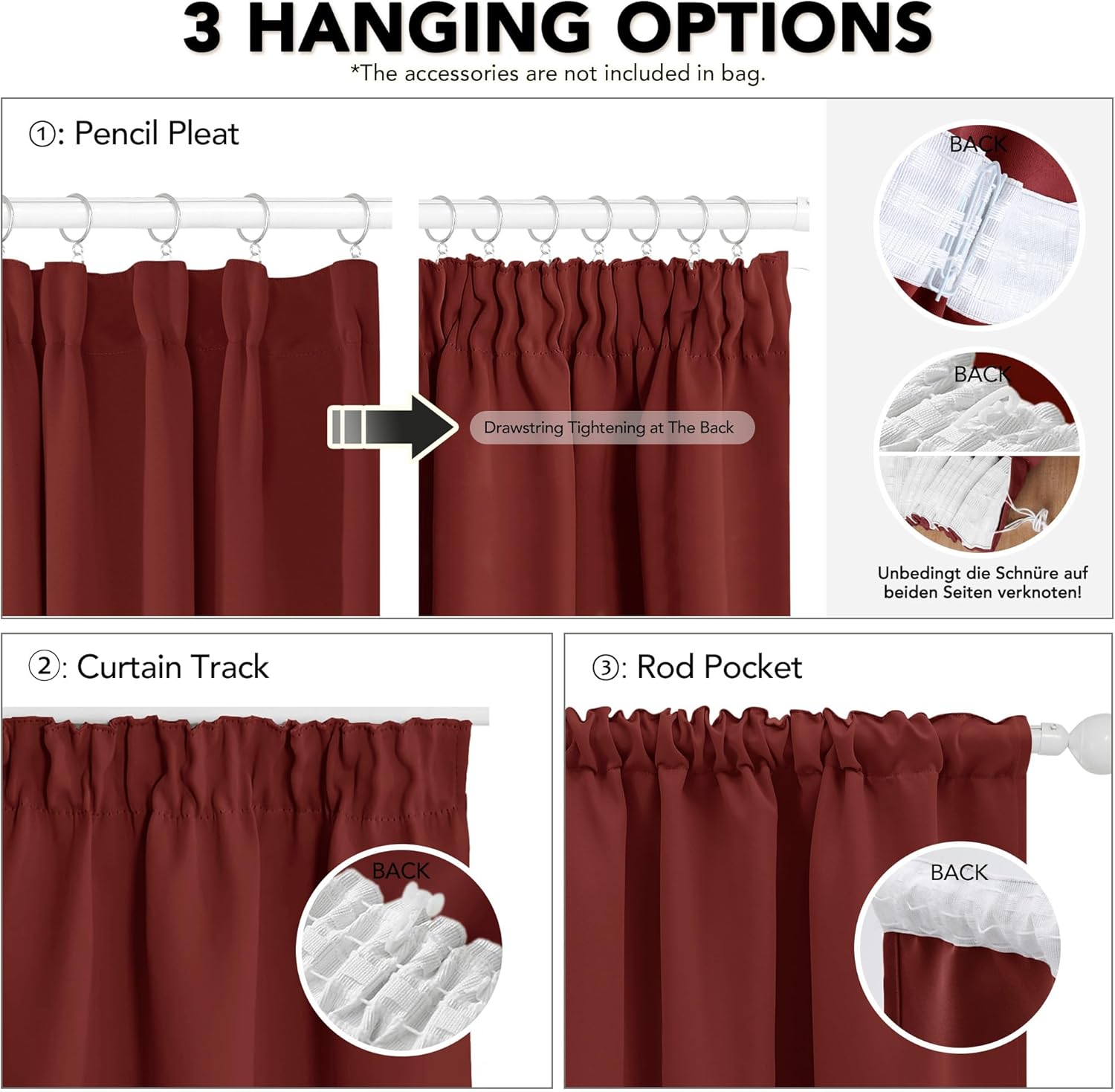 Deconovo Tende Oscuranti 140x260 CM, Rosso Scuro - immagine 4