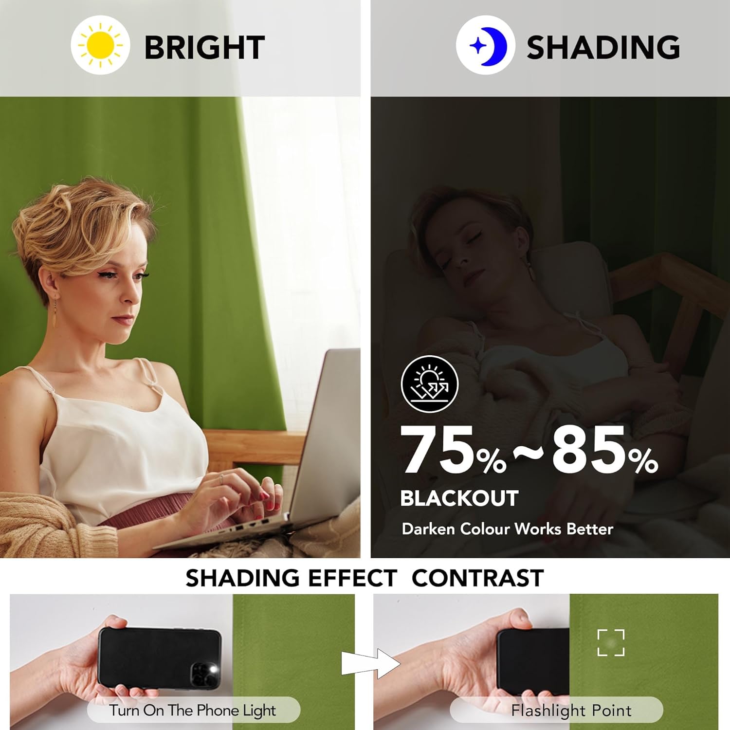 Deconovo Tende Oscuranti 2 Pezzi 140x220 CM, Verde - immagine 5