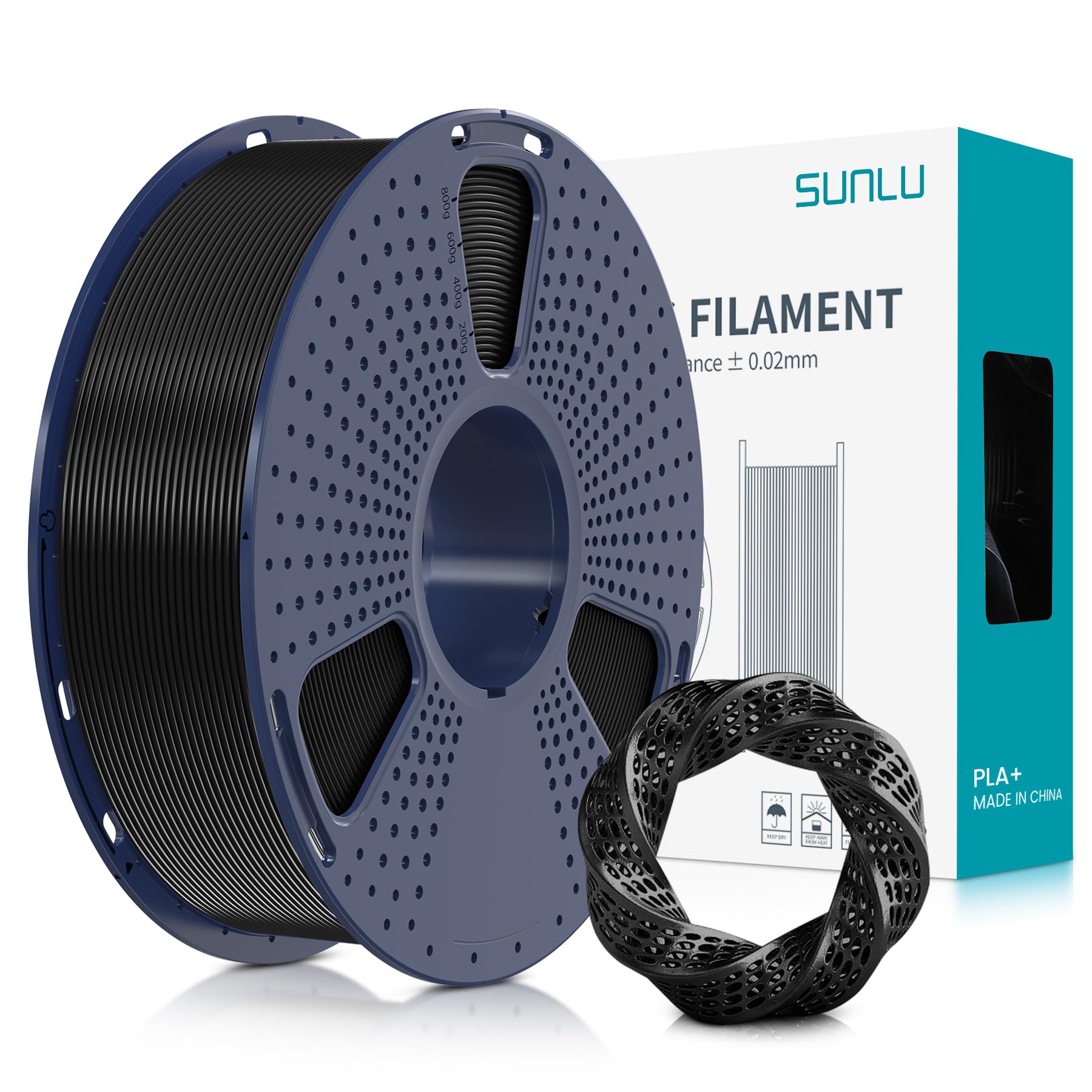 Sunlu Filamento PLA+ 1.75mm per Stampante 3D 1KG, Nero