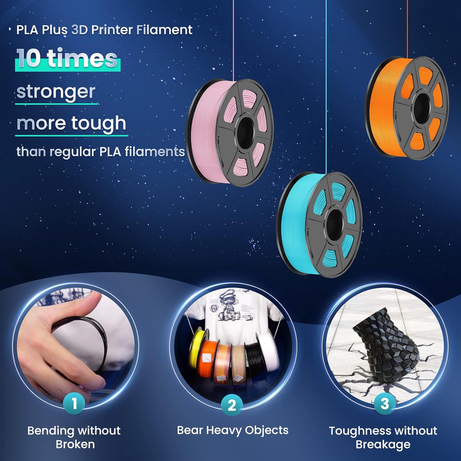 Sunlu Filamento PLA+ 1.75mm per Stampante 3D 1KG, Nero - immagine 4