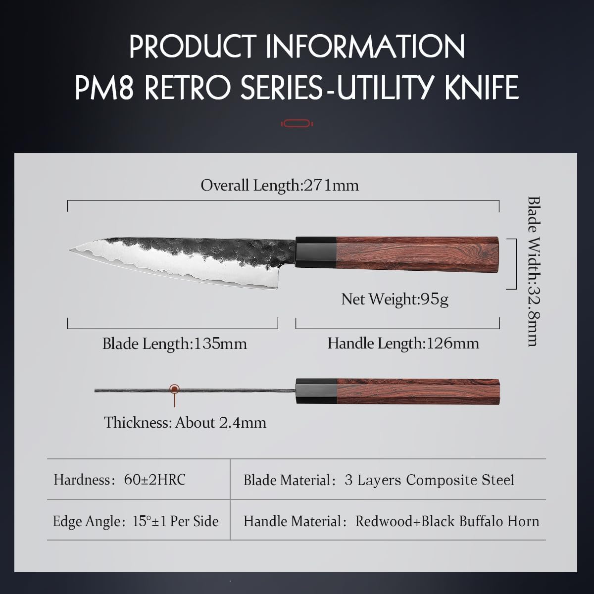 Hezhen Coltello Multiuso 13,5CM, Acciaio Forgiato - immagine 2