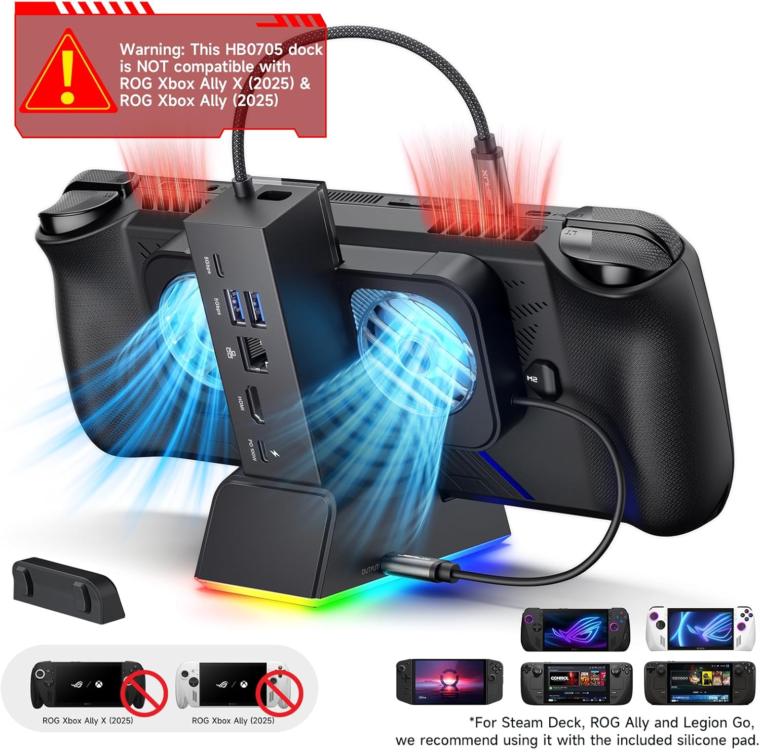 Jsaux Docking Station 7 in 1 per ROG Ally X/Steam Deck - immagine 2
