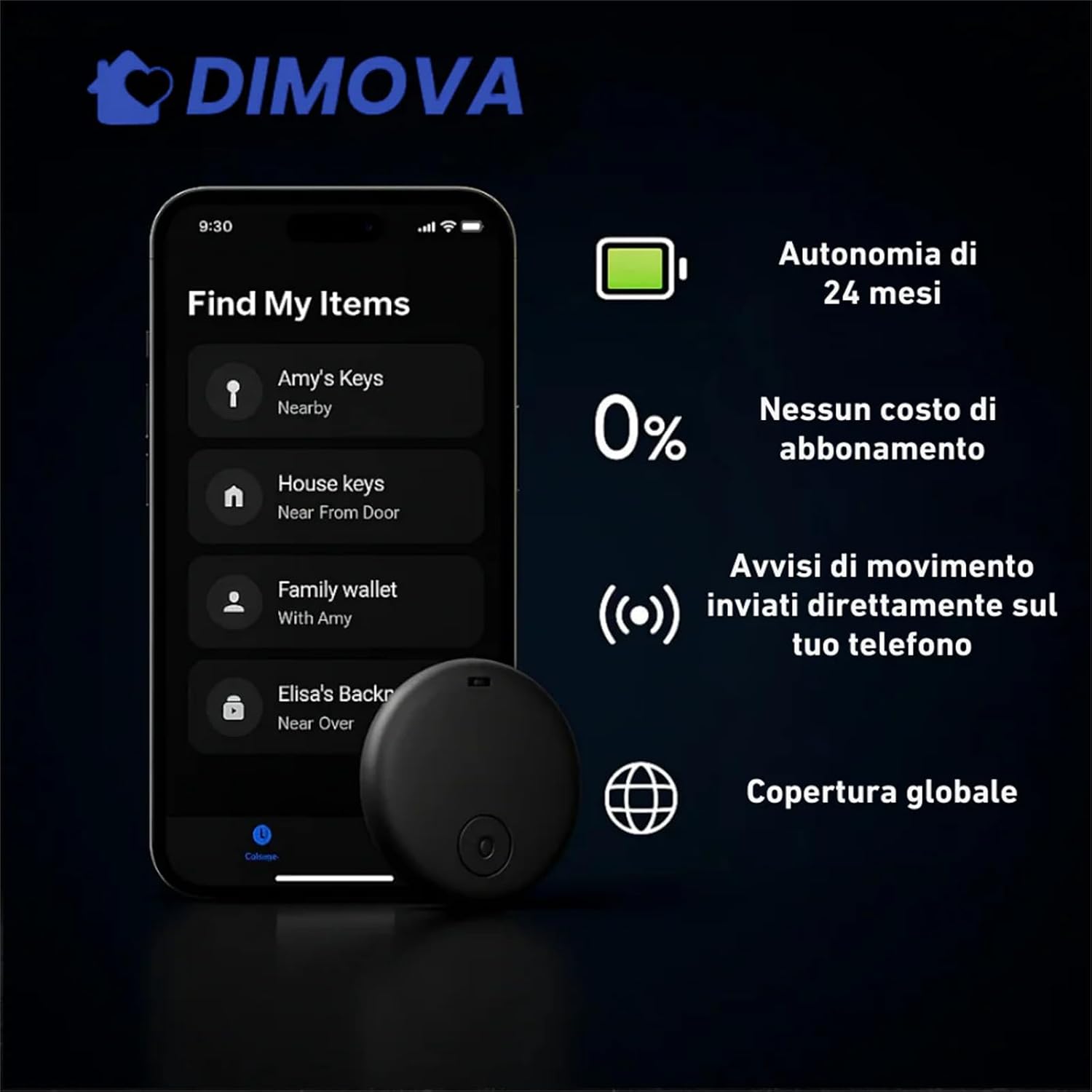 Dimova Localizzatore Smart Tag Bluetooth (Solo Apple) | Gipfelfreund | Velz