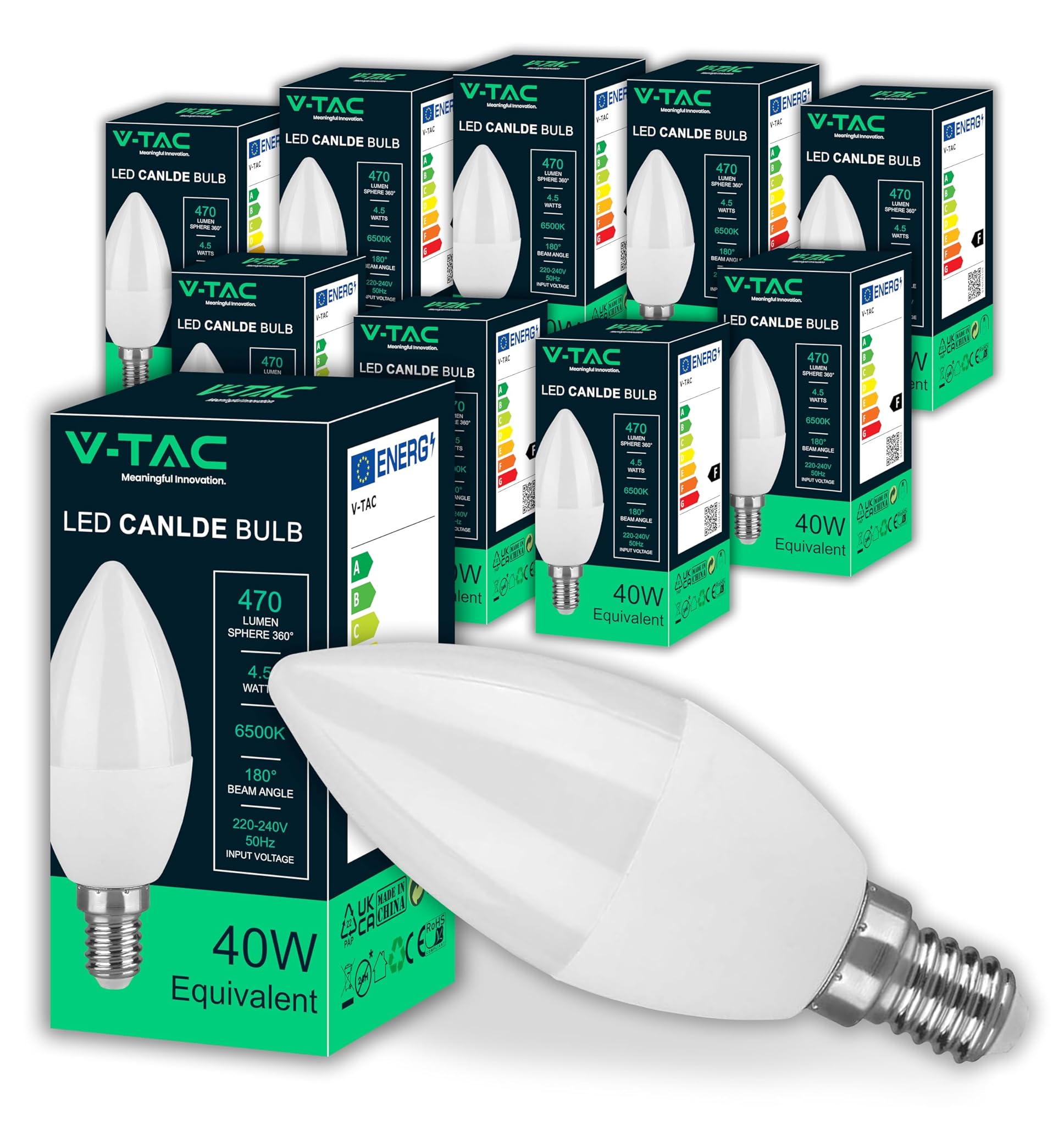V-tac Lampadine LED Candela E14 4,5W, Bianco Freddo (10 pz)