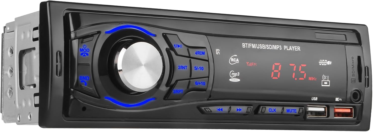 Autoradio Bluetooth 1 DIN con 2 Porte USB, Nero - immagine 1
