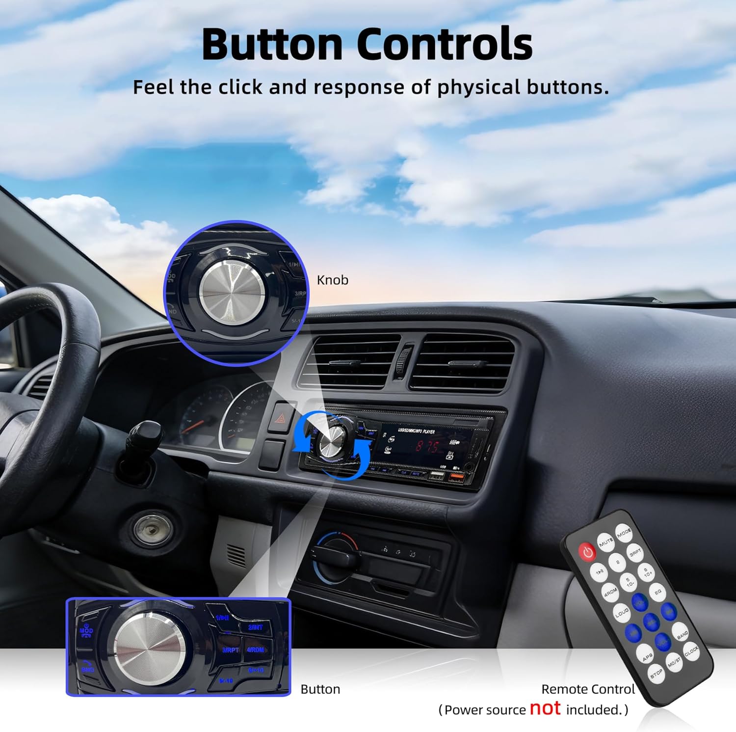 Autoradio Bluetooth 1 DIN con 2 Porte USB, Nero - immagine 5