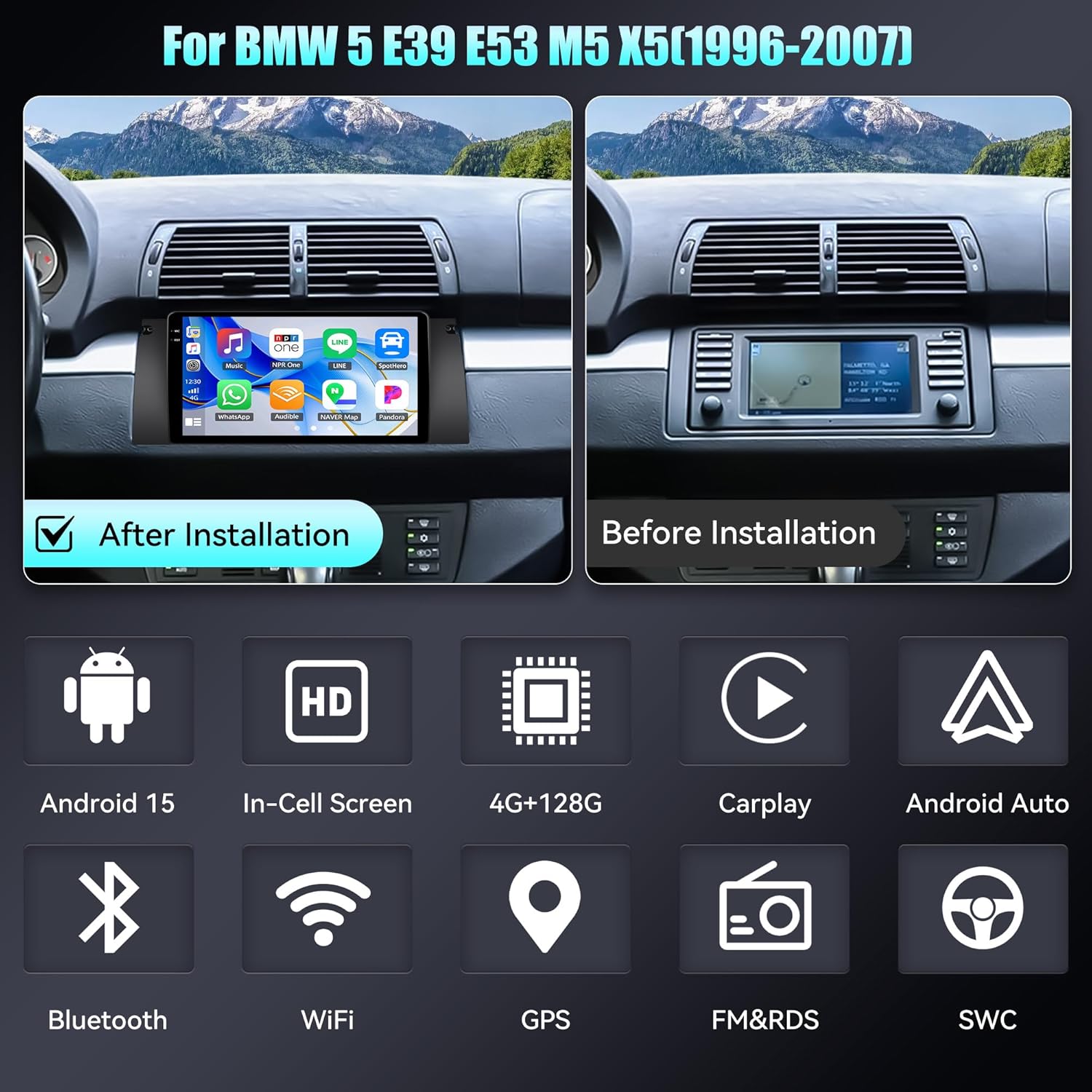 Sixwin Autoradio Android 15 per BMW E39 E53 M5 X5 (1996-2007) - immagine 2