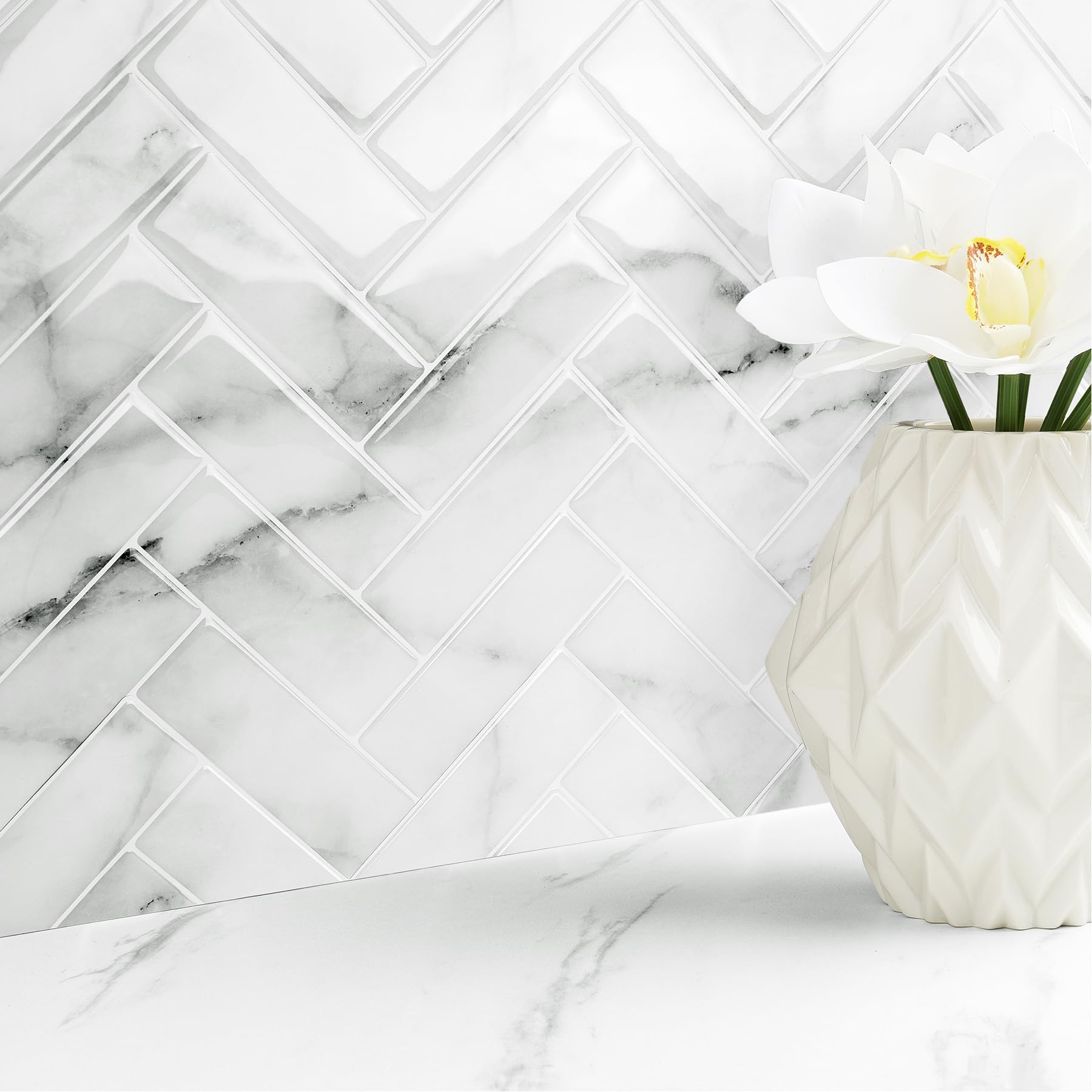 Livelynine Paraschizzi Cucina Adesivo 3D Marmo Chiaro