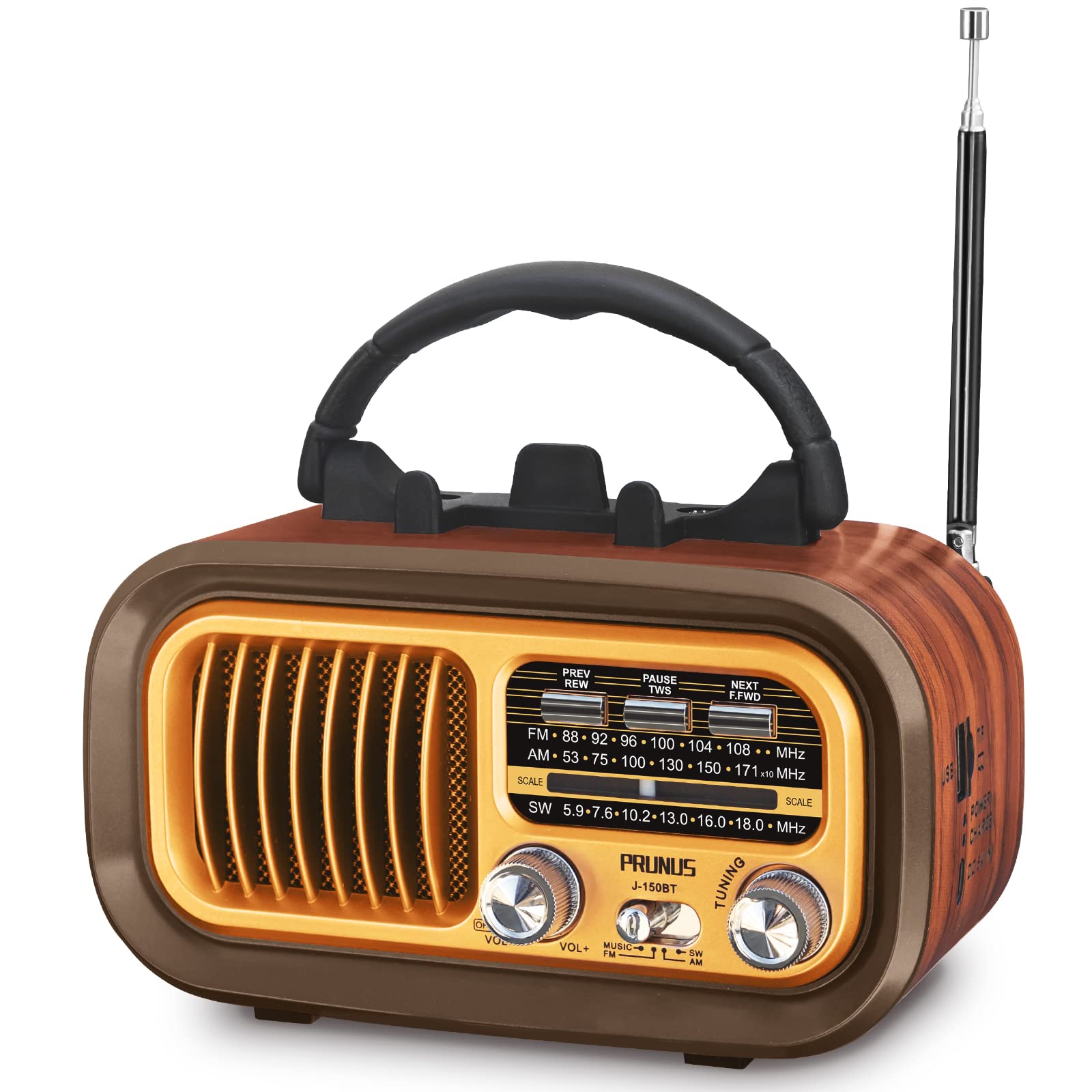 Prunus J-150 Radio Portatile Vintage FM/AM/SW