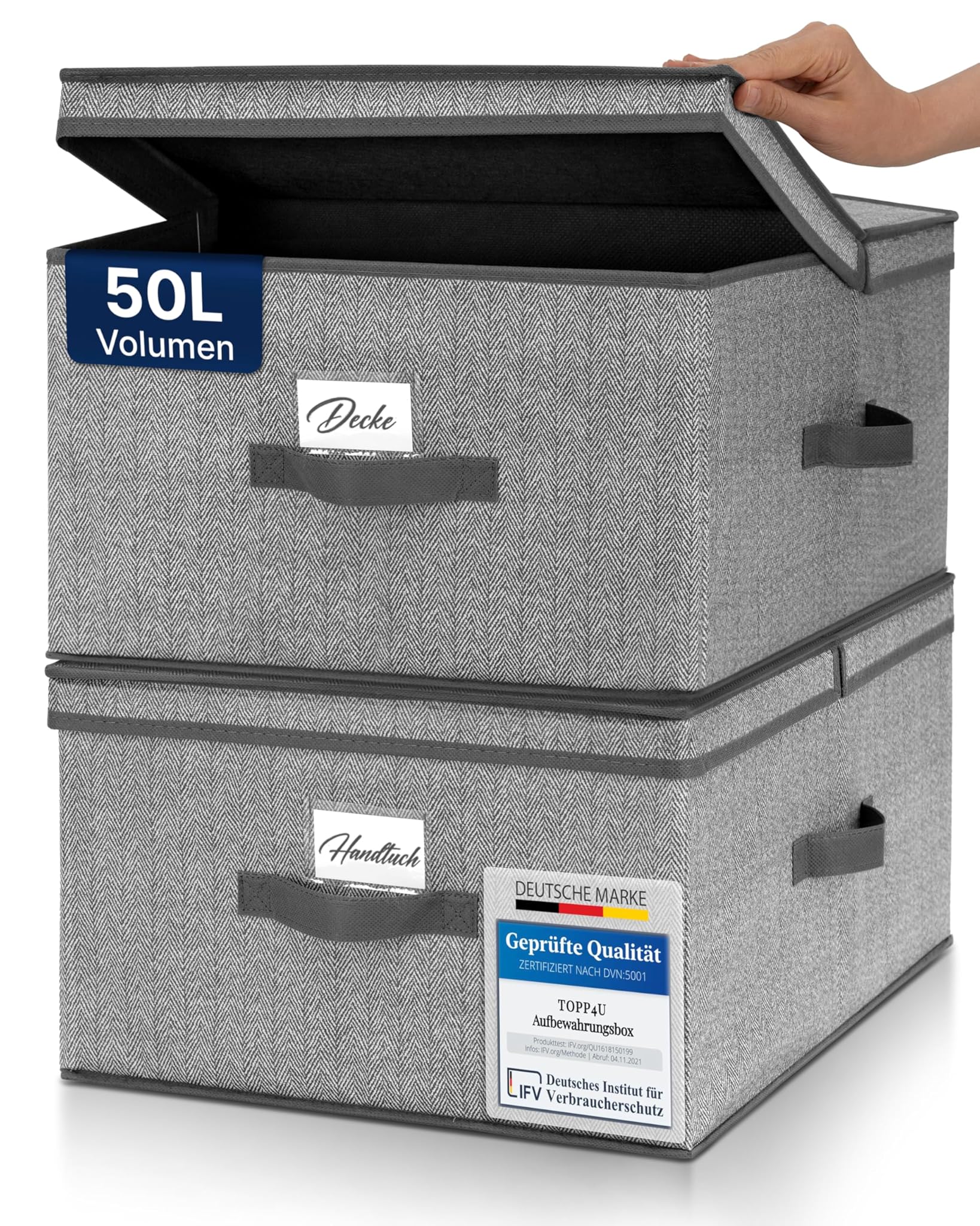 Topp4u Scatola Portaoggetti Pieghevole 50L (2 pz), Grigio Beige