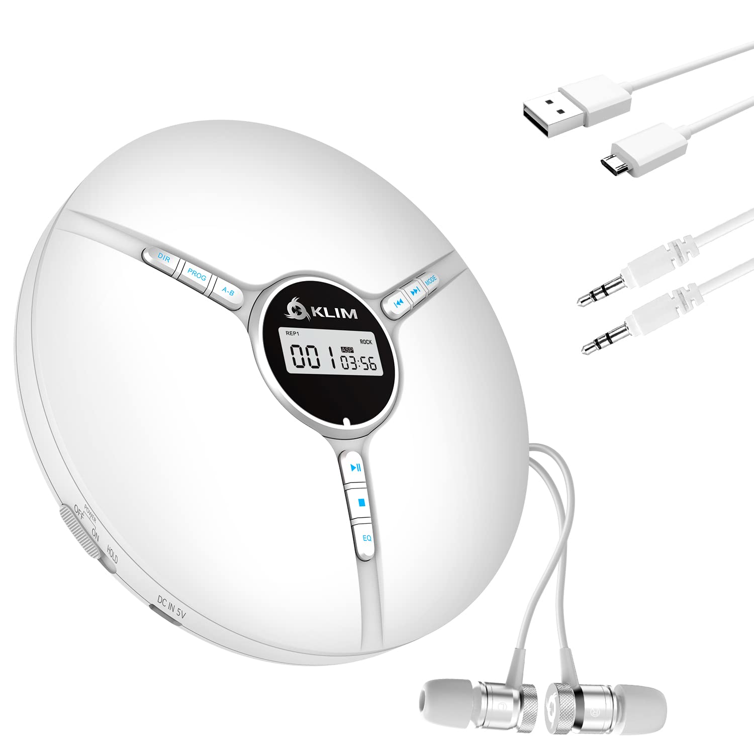 Klim Discman - Lettore CD Portatile Ricaricabile, Bianco