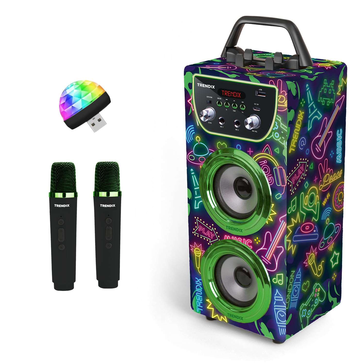Trendix - Karaoke Per Bambini Neon World con 2 Microfoni