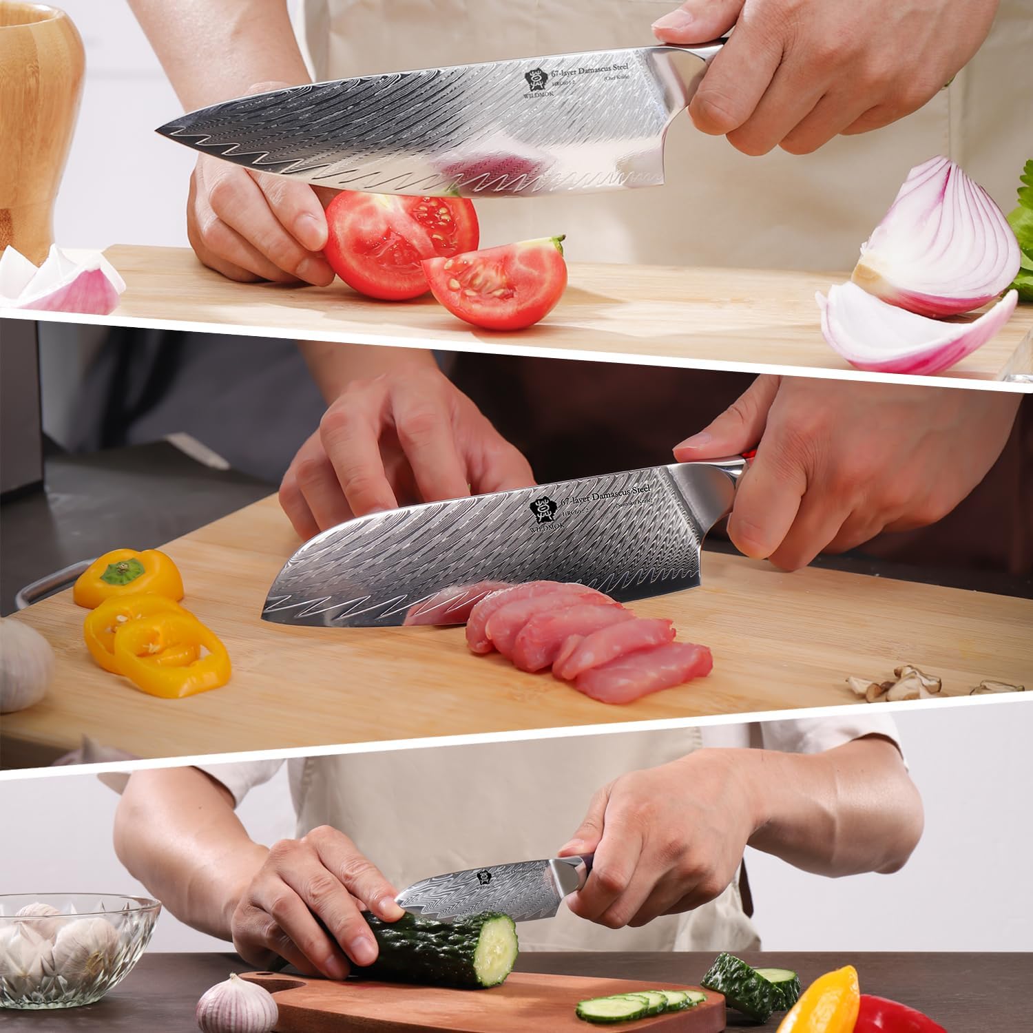 Wildmok Set Coltelli da Cucina Damasco 3 Pezzi - immagine 2