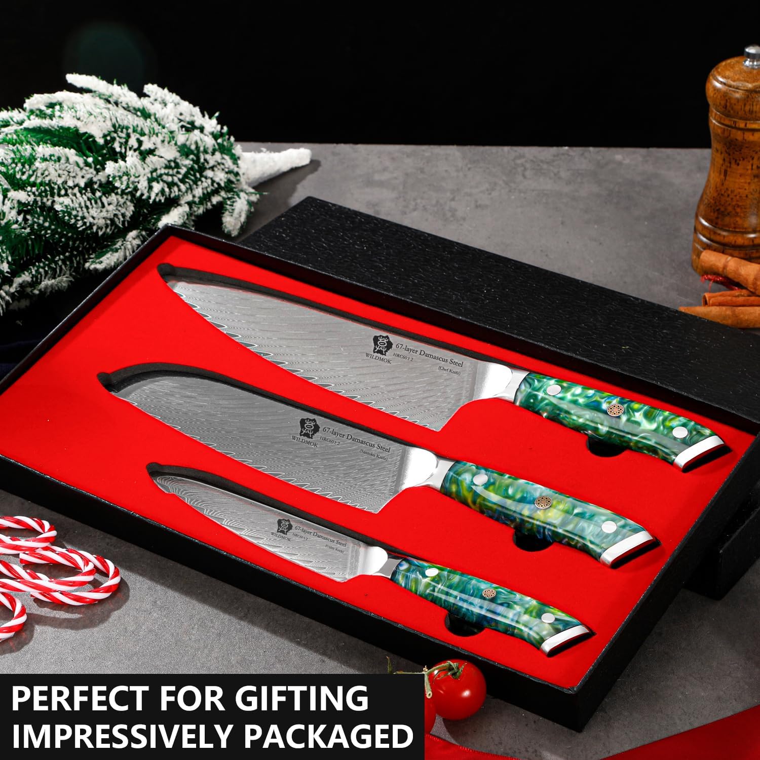 Wildmok Set Coltelli da Cucina Damasco 3 Pezzi - immagine 4