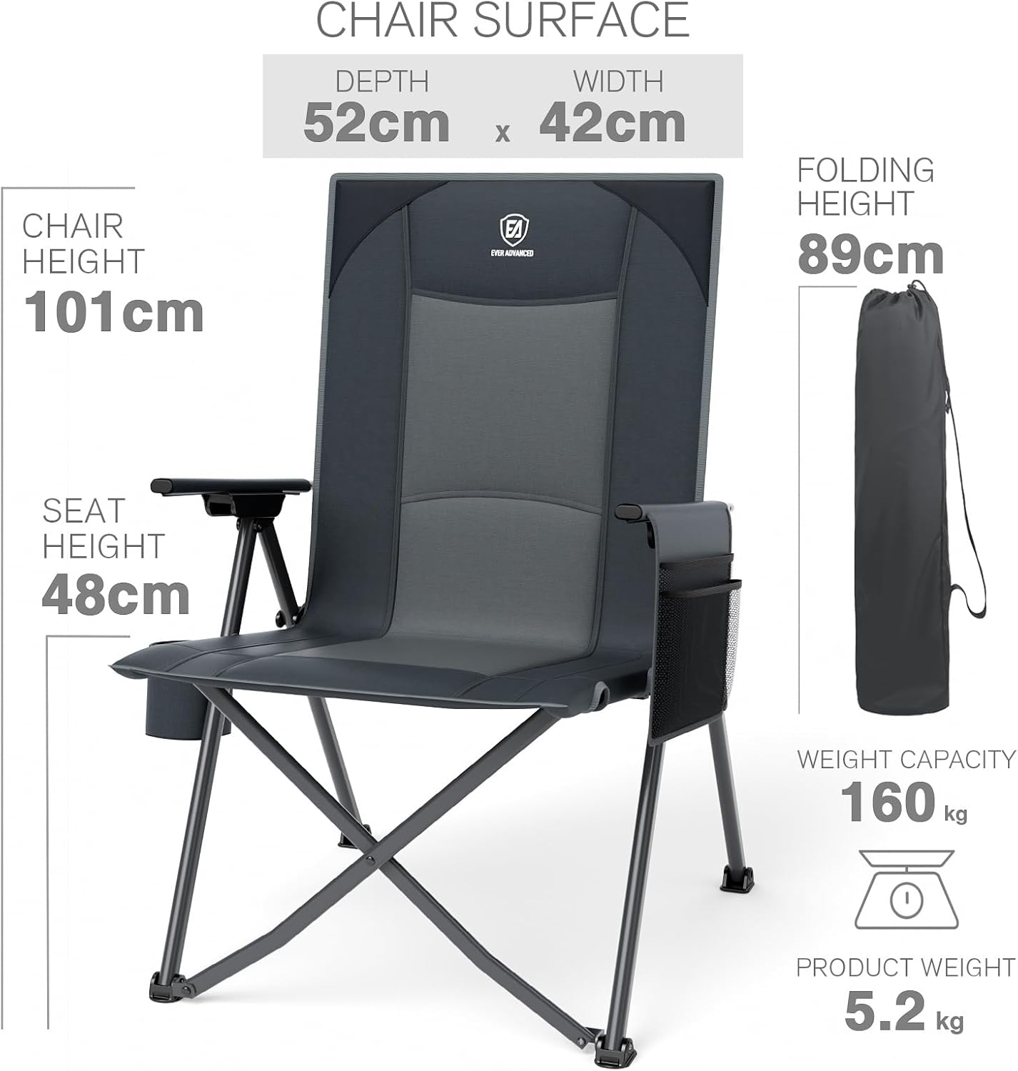 Ever Advanced Sedia Campeggio Pieghevole 160kg - immagine 3