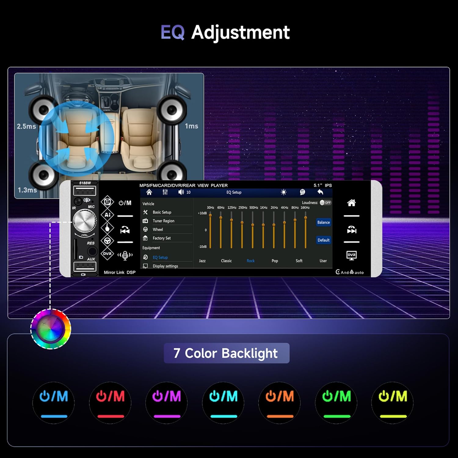 Autoradio 1 Din Wireless Carplay Android Auto 5.1" - immagine 6