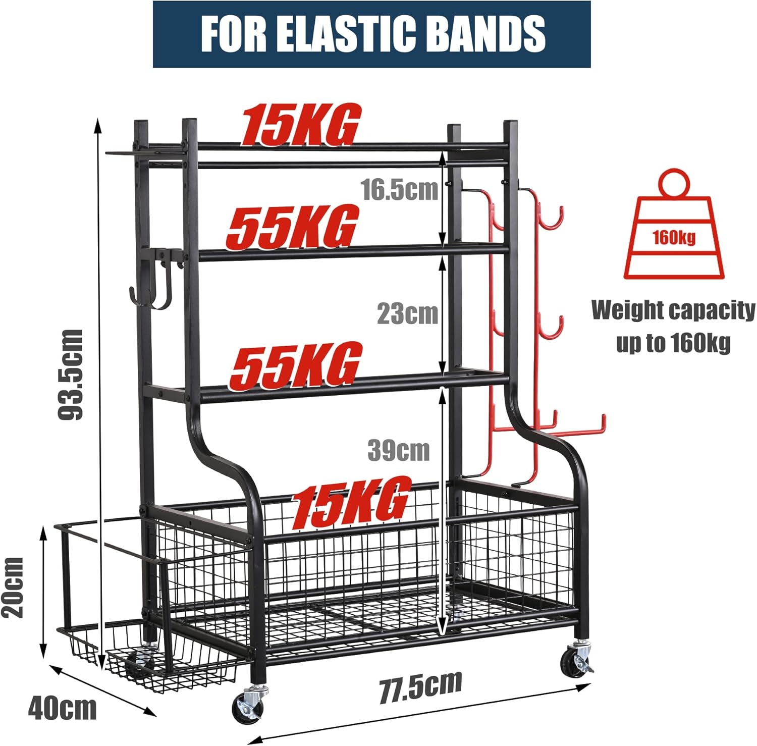 Zachvo Supporto Manubri Yoga con 4 Ruote e 8 Ganci - immagine 2