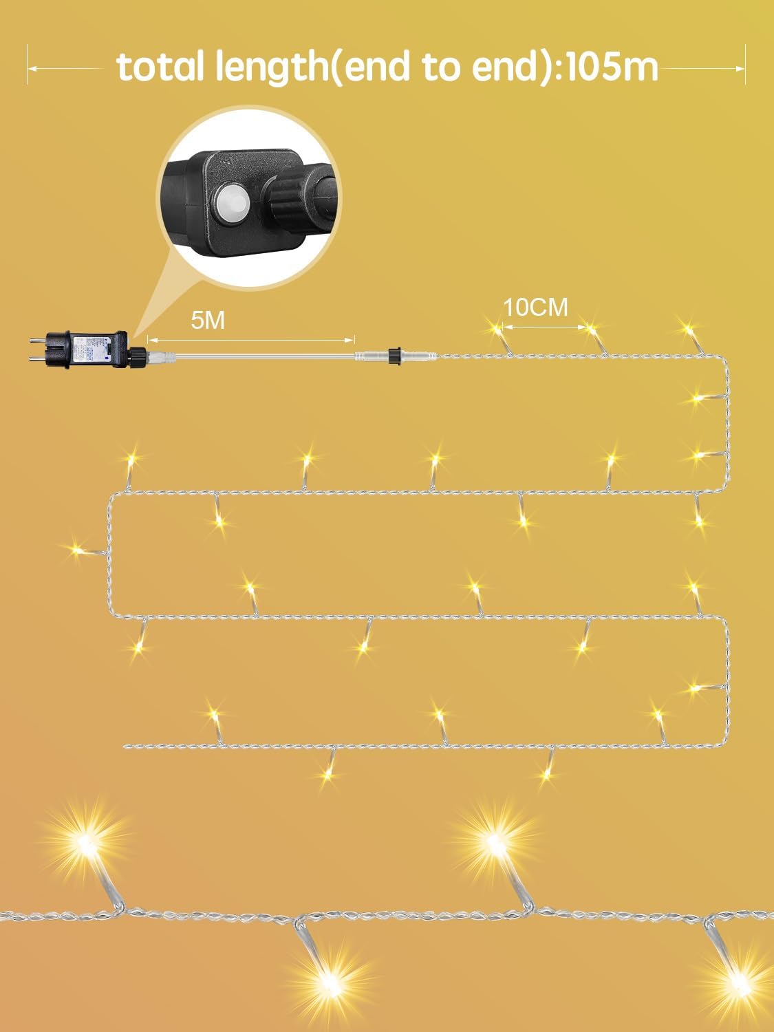 Luci Natale Esterno 105M 1000 LED IP65 Bianco Caldo - immagine 7