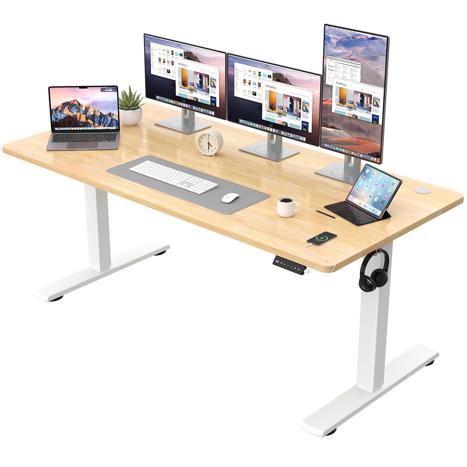 Jummico Scrivania Elettrica Regolabile in Altezza 160x60cm, Beige