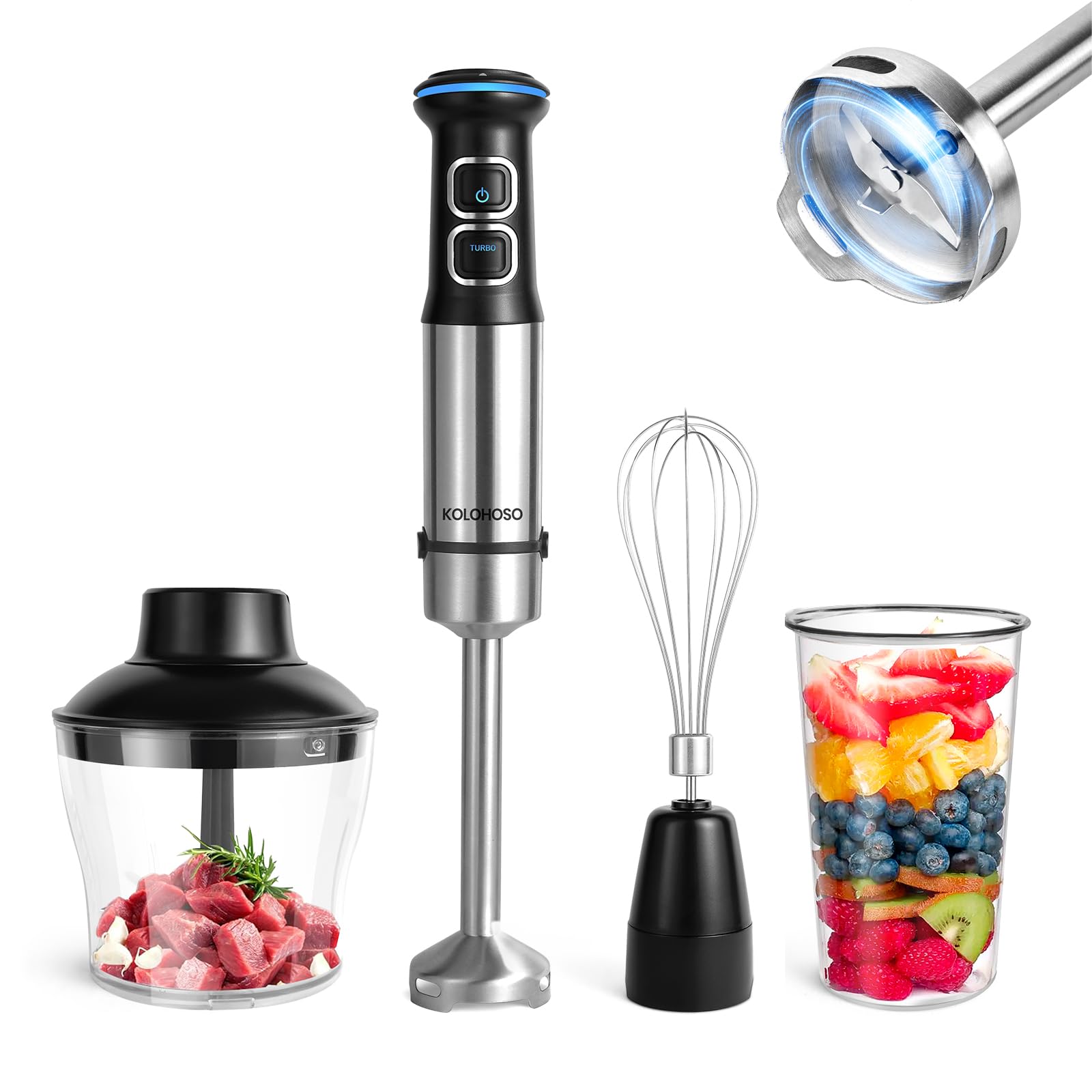 Frullatore a Immersione 1500W 4 in 1 Acciaio Inox