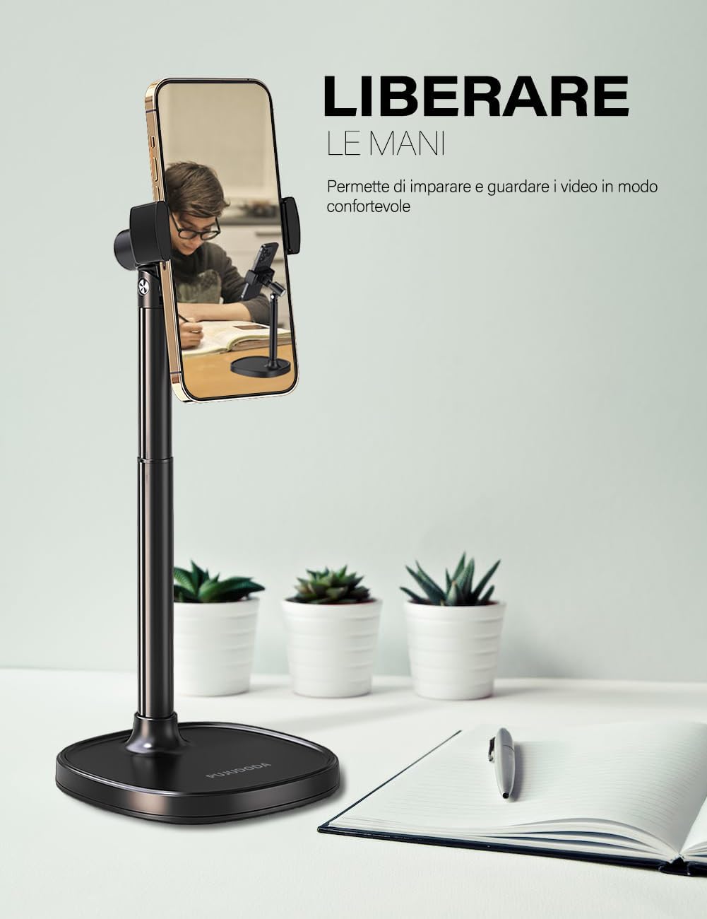 Pujudoda Supporto Telefono Regolabile per Scrivania - immagine 4