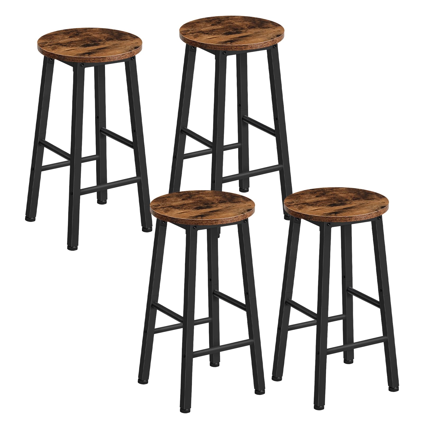 HOOBRO Set 4 Sgabelli da Bar con Poggiapiedi, Marrone Vintage