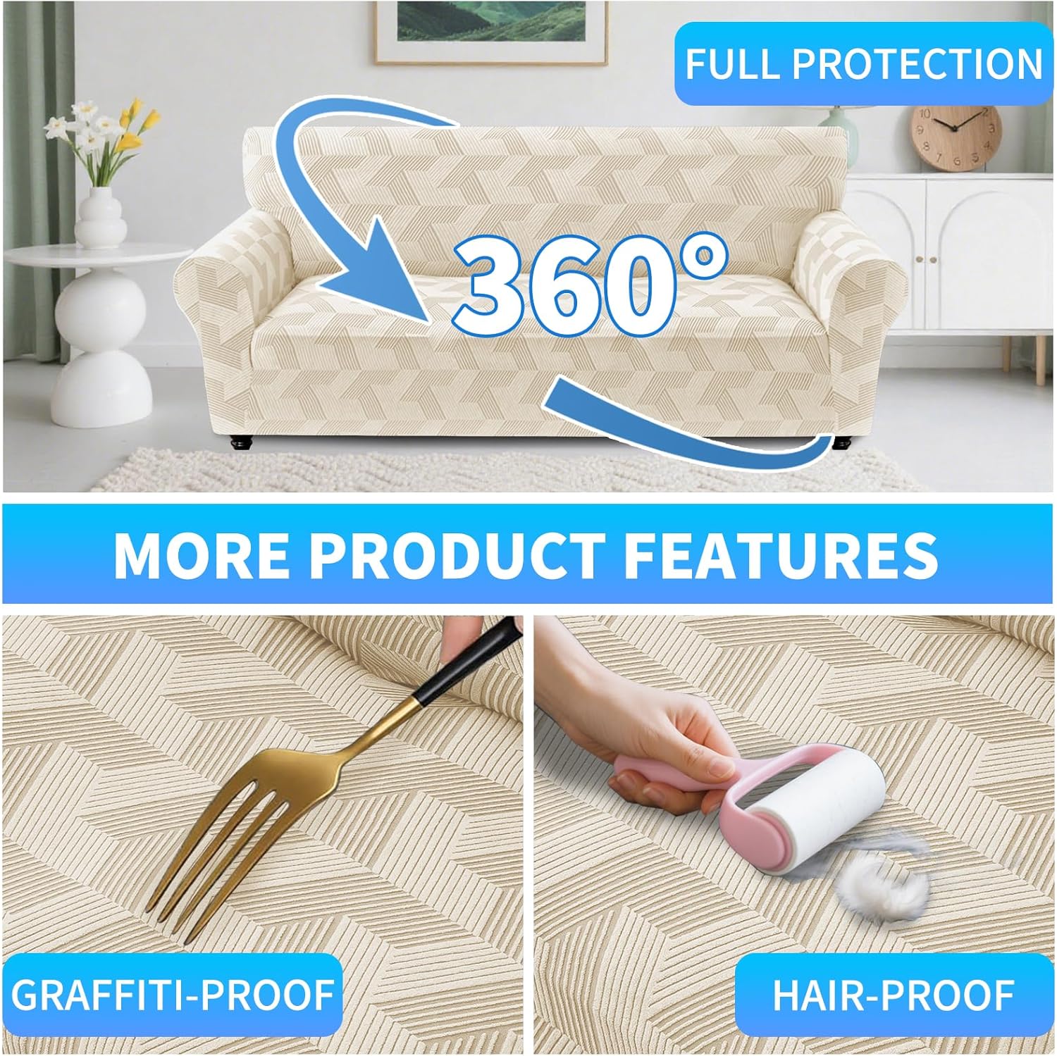 Copridivano Elasticizzato 3 Posti Beige - immagine 6