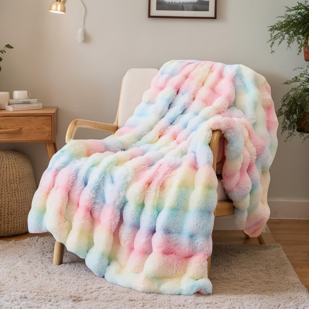 Coperta Plaid Pile Peluche di Coniglio 100x160cm, Arcobaleno