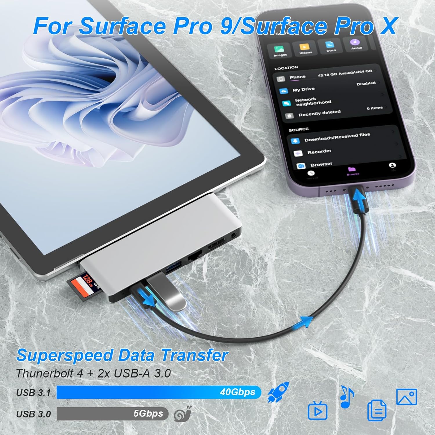 Hub Docking Station per Surface Pro con HDMI 4K - immagine 5