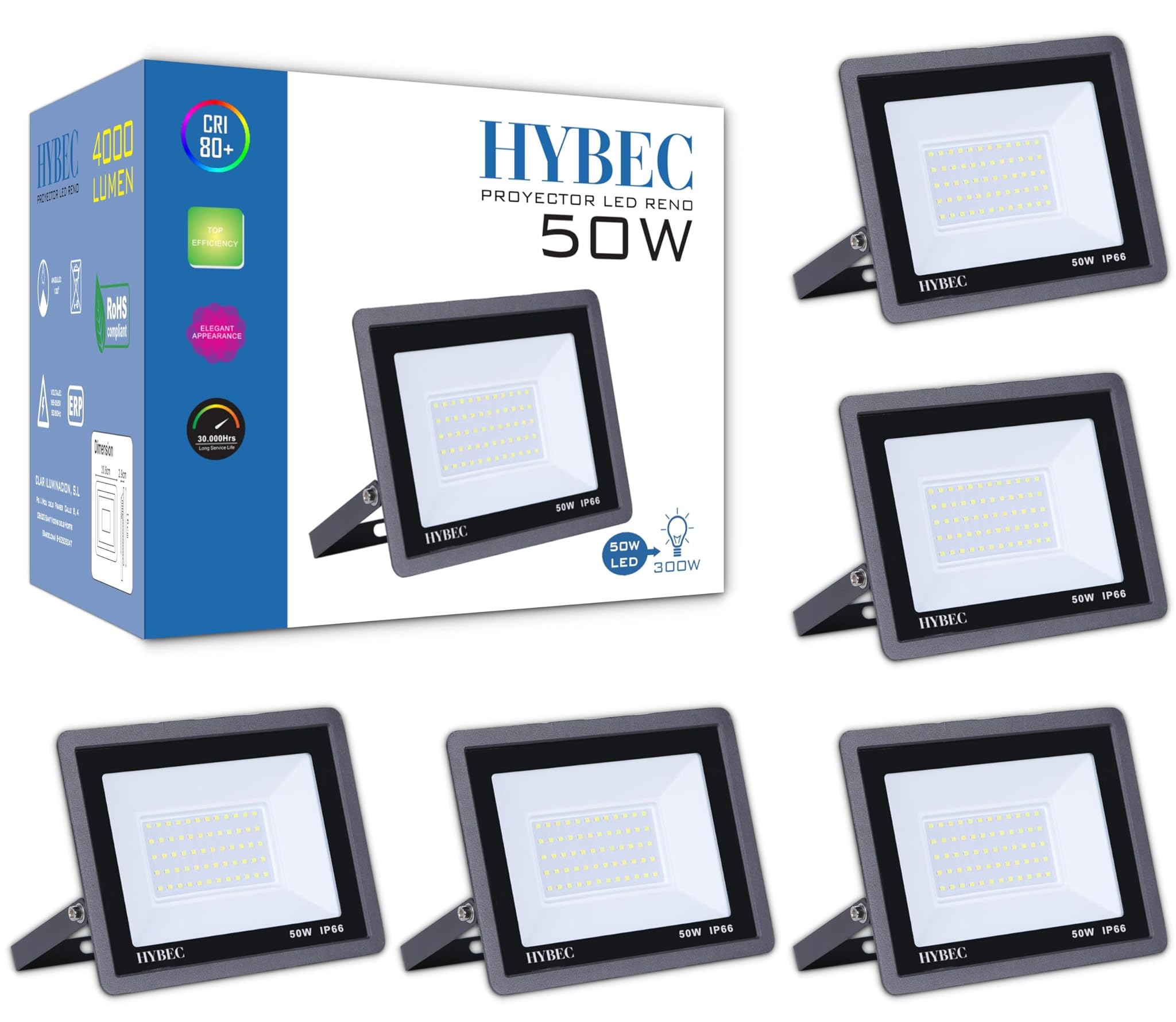 Faretto LED da Esterno 50W (Pack 5)