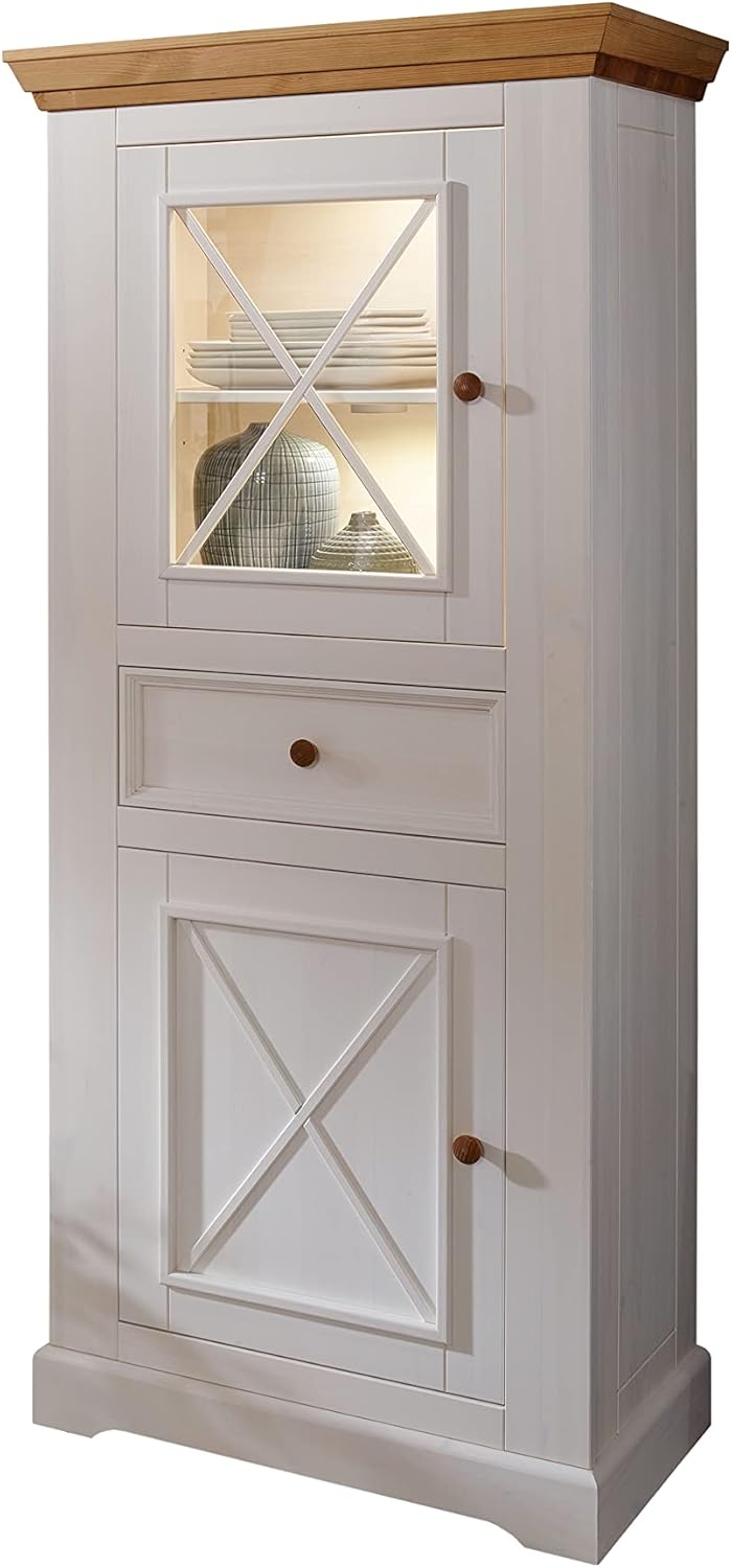 Woodroom Oslo - Vetrina in legno, bianco, 79 x 177 x 42 cm