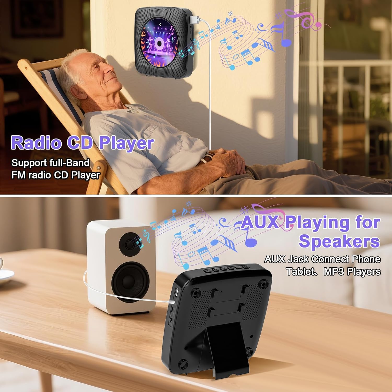 Gueray Lettore CD Portatile Hifi con Bluetooth, Nero - immagine 6