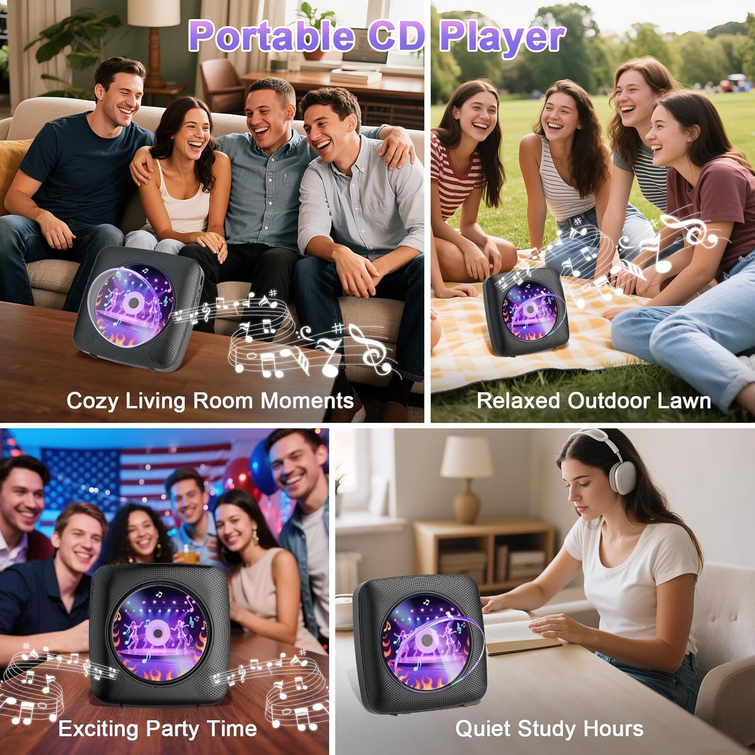 Gueray Lettore CD Portatile Hifi con Bluetooth, Nero - immagine 8