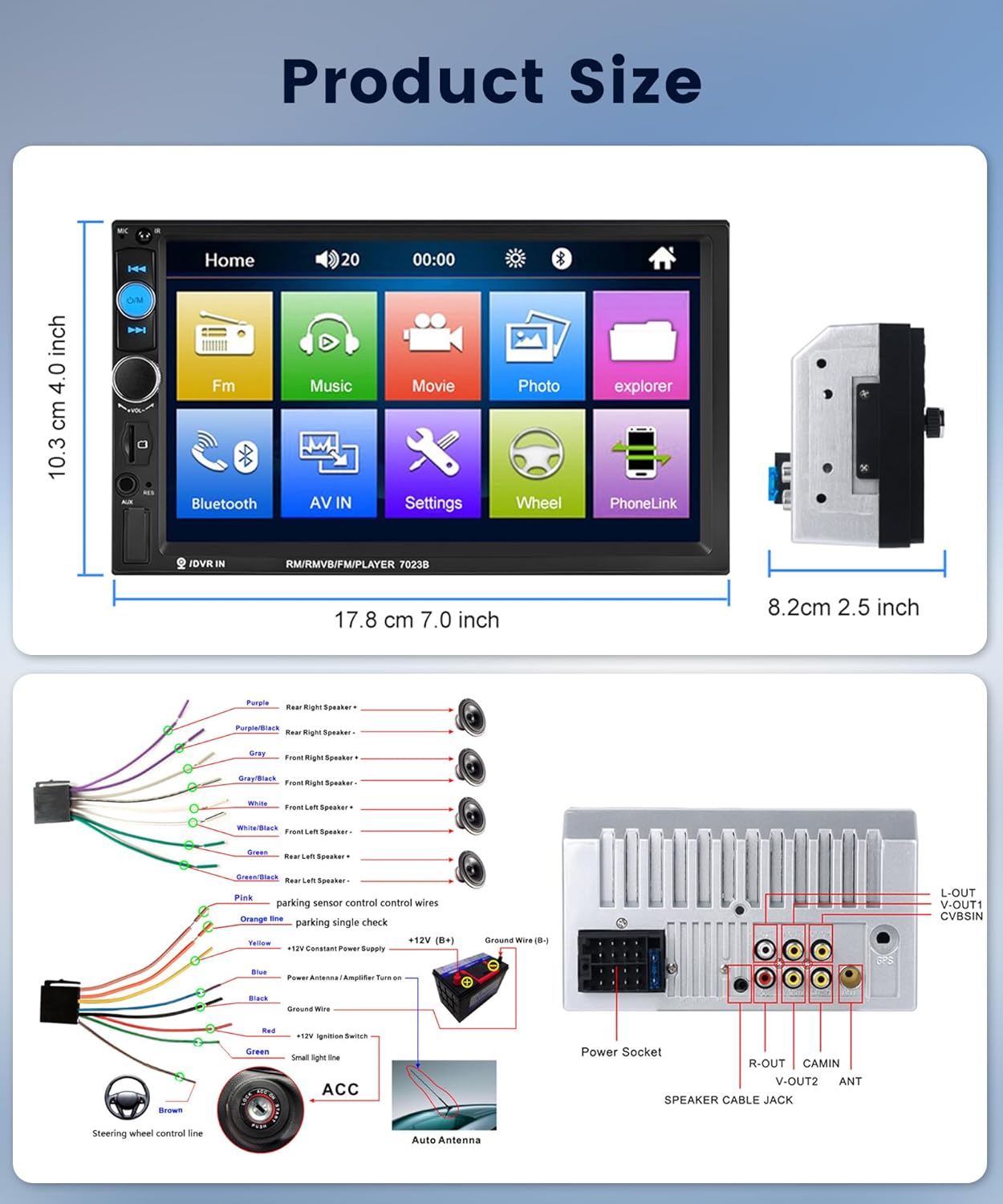 Autoradio 2 Din 7 Pollici con Bluetooth e Telecamera Posteriore - immagine 6