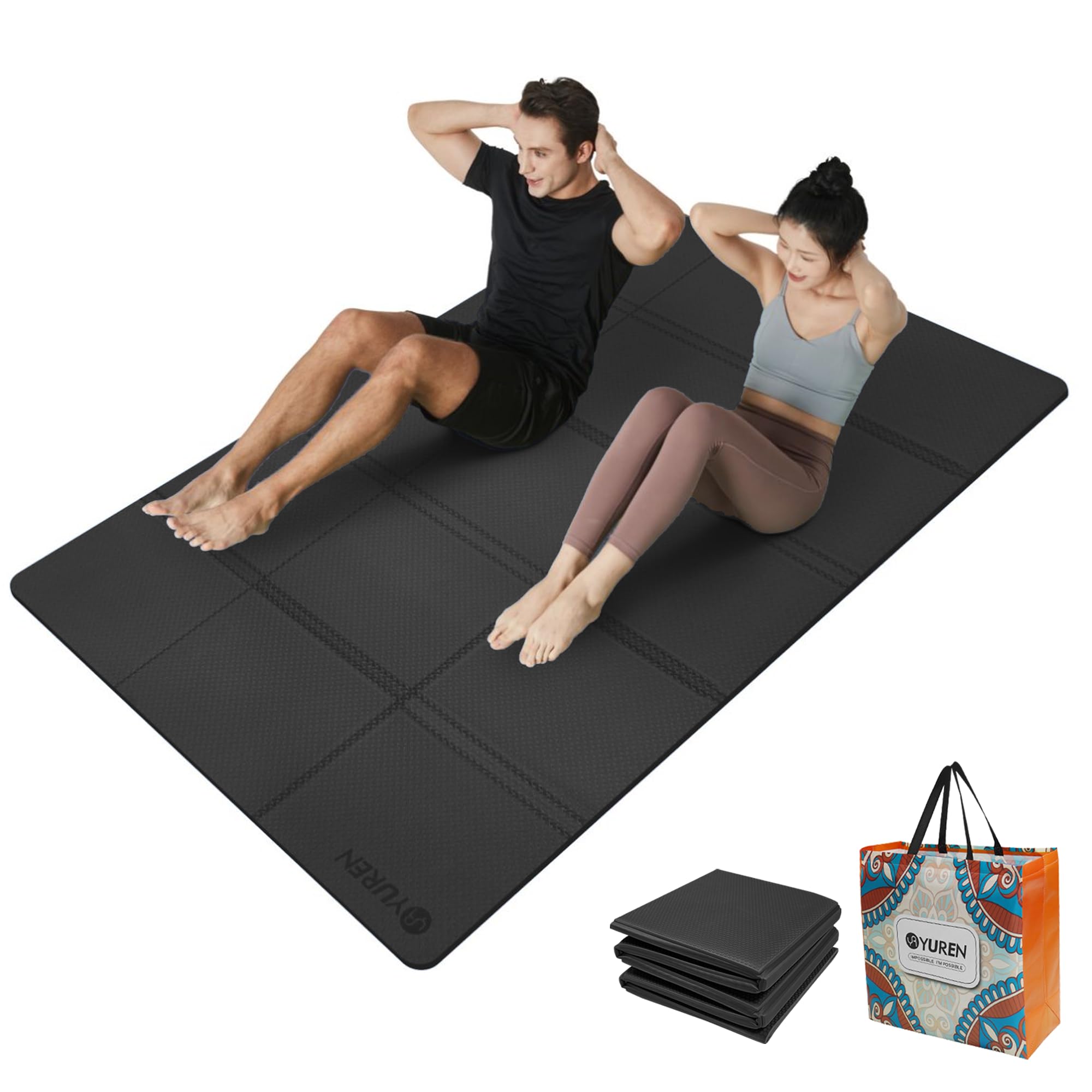 RYTMAT Tappetino da yoga pieghevole, grande, 200 x 130 cm, TPE, spessore 10 mm, pieghevole, per allenamenti in coppia, leggero e portatile