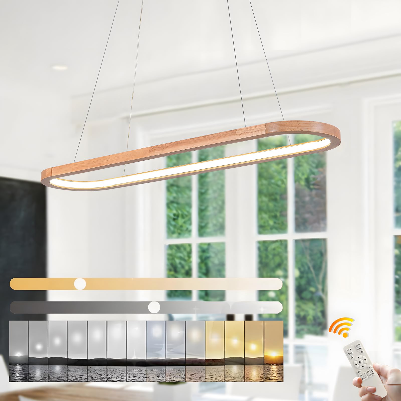 WayLuoung Lampada a Sospensione LED Ovale Dimmerabile 70cm