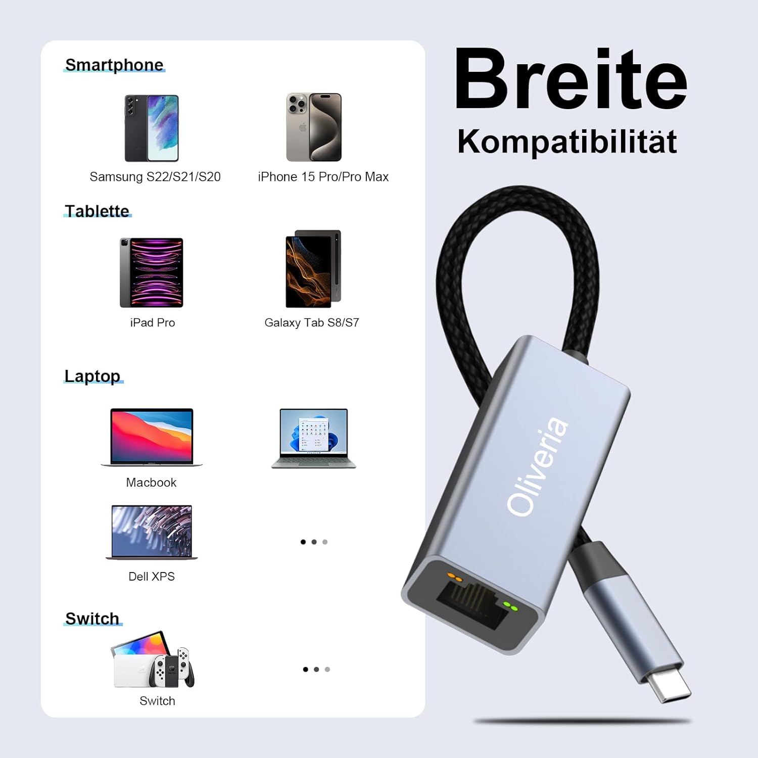 Oliveria Adattatore USB C a Ethernet RJ45 Gigabit LAN - immagine 5